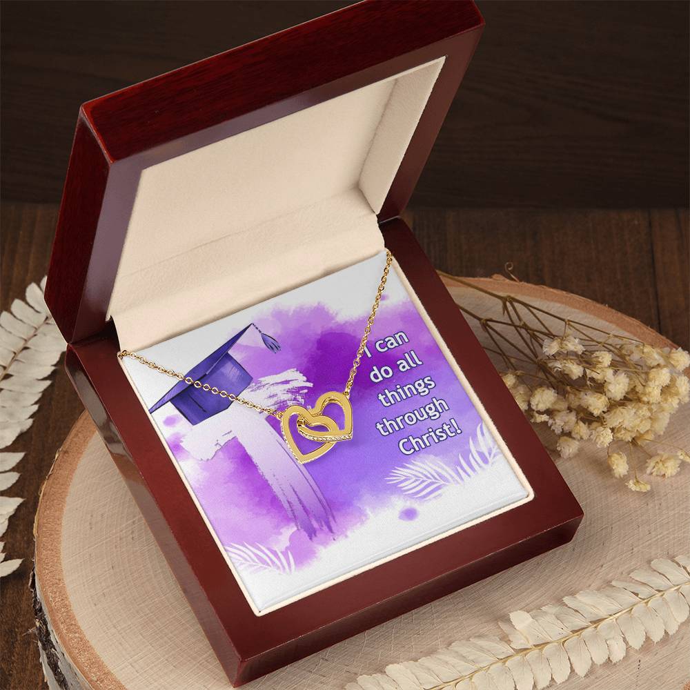 I can do all things through Christ - Interlocking Hearts Necklace by ShineOn Fulfillment displayed in a box featuring an inspirational Christian message, perfect as anniversary gift jewelry.