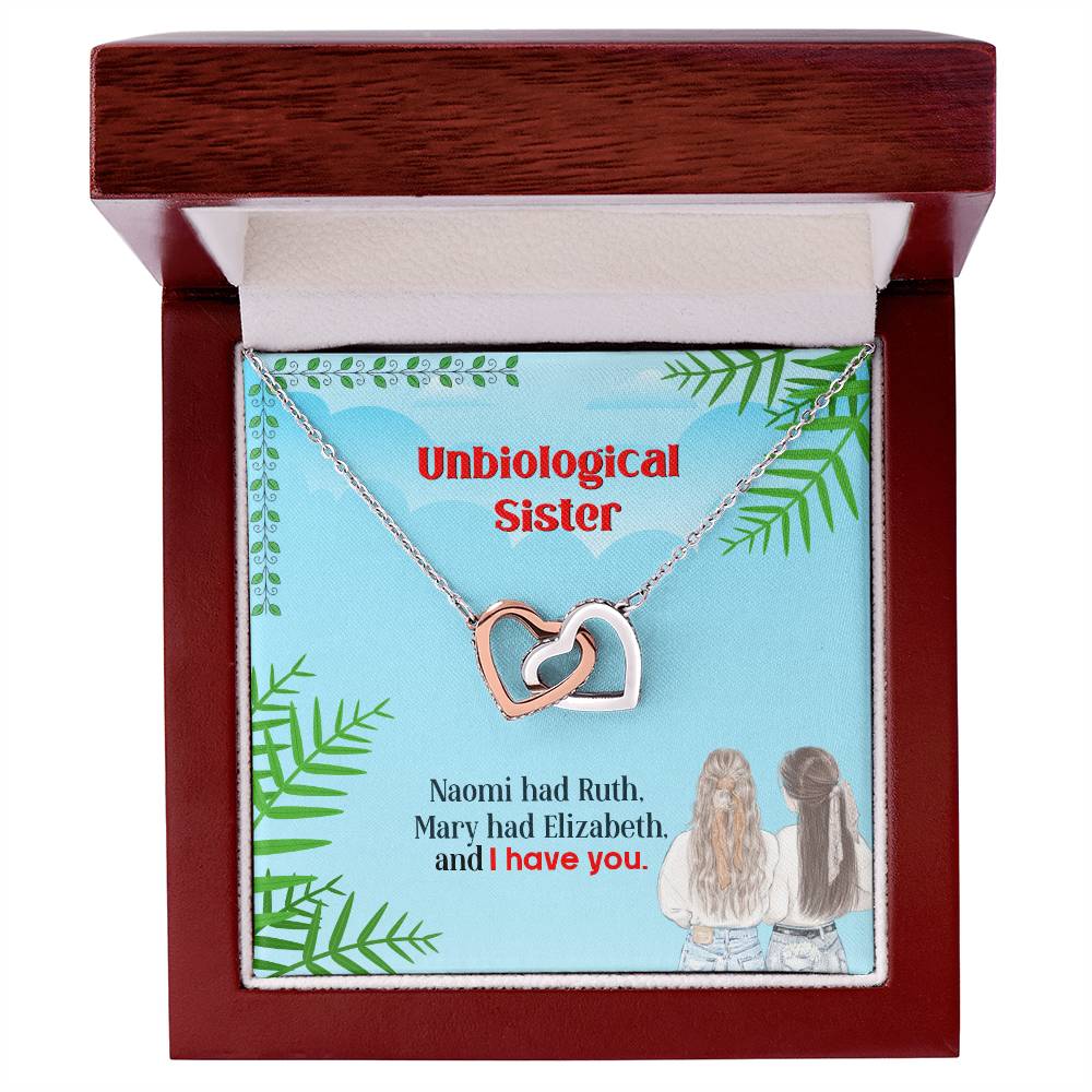 A To My Unbiological Sister, I Have You - Interlocking Hearts Necklace in a box by ShineOn Fulfillment, showing a bond between close friends.