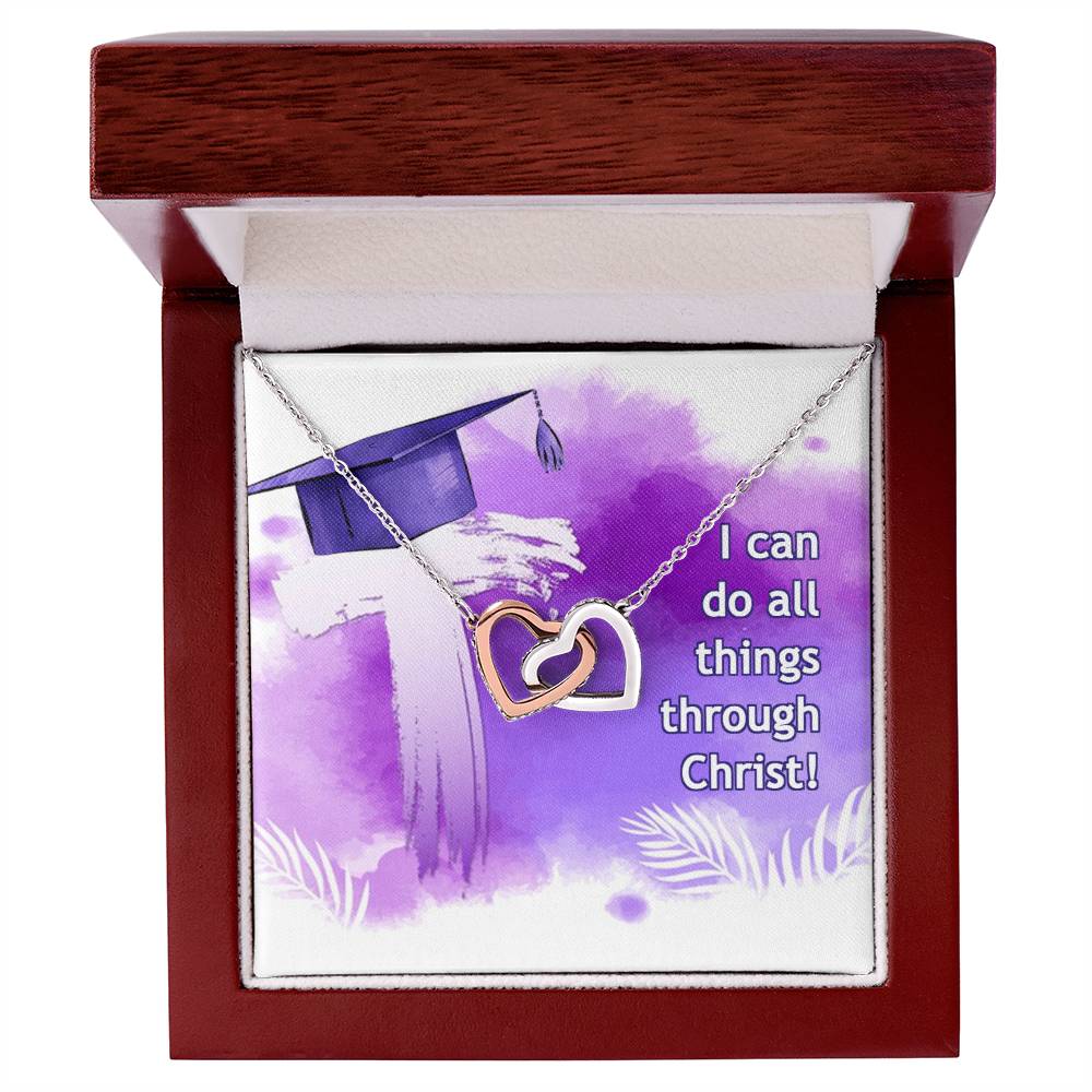 I can do all things through Christ - Interlocking Hearts Necklace by ShineOn Fulfillment, displayed in a gift box, adorned with cubic zirconia crystals.