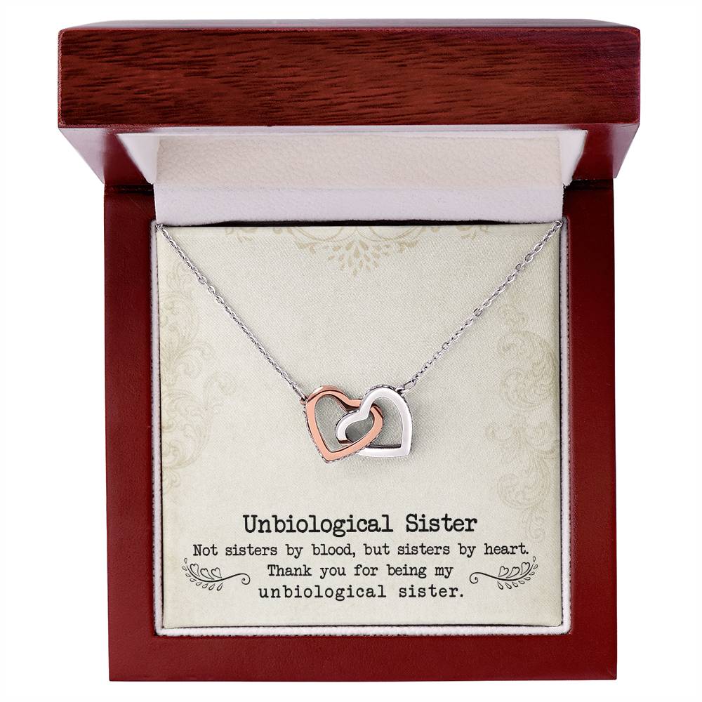 Silver To My Unbiological Sister, Sister By Heart - Interlocking Hearts Necklace in a ShineOn Fulfillment gift box.