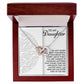 The Daughter-Tomorrow Worry - Interlocking Hearts Necklace with cubic zirconia and rose gold finish comes in a wooden box featuring the message: "To my Daughter. Do not worry about tomorrow, for tomorrow will worry about itself... I am here for you every step of the way.
