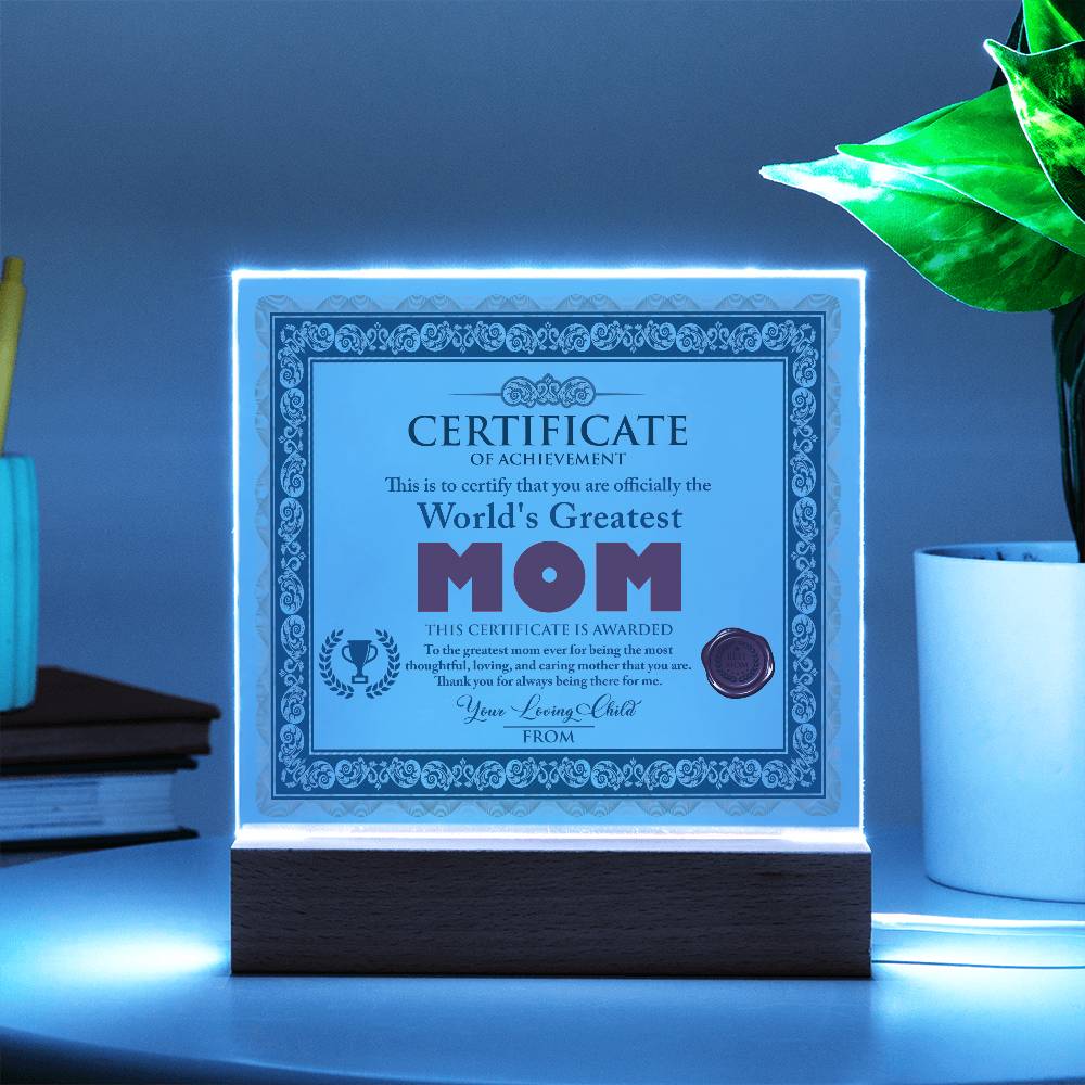 To Mom, World's Greatest Mom Acrylic Square Plaque