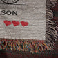 A Personalized Life Is A Sweet Ride Cycling Couple Heirloom Woven Blanket with a unique design of hearts on it, made by ShineOn Fulfillment.