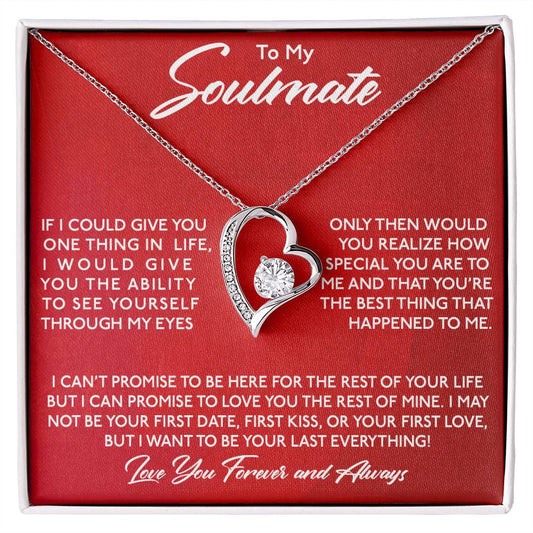 A heart-shaped pendant necklace, adorned with cubic zirconia and a gold finish, contains a love note addressed to a soulmate, emphasizing eternal love and affection - ShineOn Fulfillment's To My Soulmate, You Are Special To Me - Forever Love Necklace.