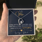 A heart-shaped cubic zirconia pendant necklace in a gift box with a message from husband to wife expressing a desire to be her last love, named the To My Wife, I Want To Be Your Everything - Forever Love Necklace.