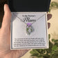A hand holds an open jewelry box with the "Partner's Mom-A Second Mother - Forever Love Necklace," featuring a white gold finish and CZ crystal, beside a heartfelt message: "To My Partner's Mom," expressing gratitude and love.