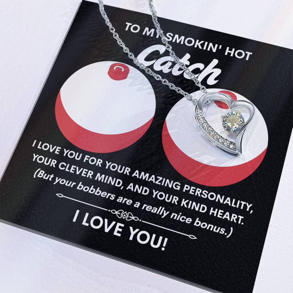 The Soulmate-Nice Bonus - Forever Love Necklace features a heart-shaped pendant in white gold finish with a 6.5mm CZ crystal, displayed on a card with humorous text about love and appreciation.