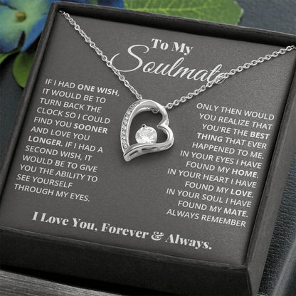 Heart-shaped pendant necklace with a gold finish in a ShineOn Fulfillment gift box with a romantic message on the lid.
