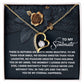 The Soulmate-Eternal Happiness - Forever Love Necklace, shaped like a heart and adorned with gold and diamonds, sparkles elegantly against a black floral background. "To My Soulmate" is inscribed above a romantic message of love and eternal togetherness, embodying everlasting devotion.