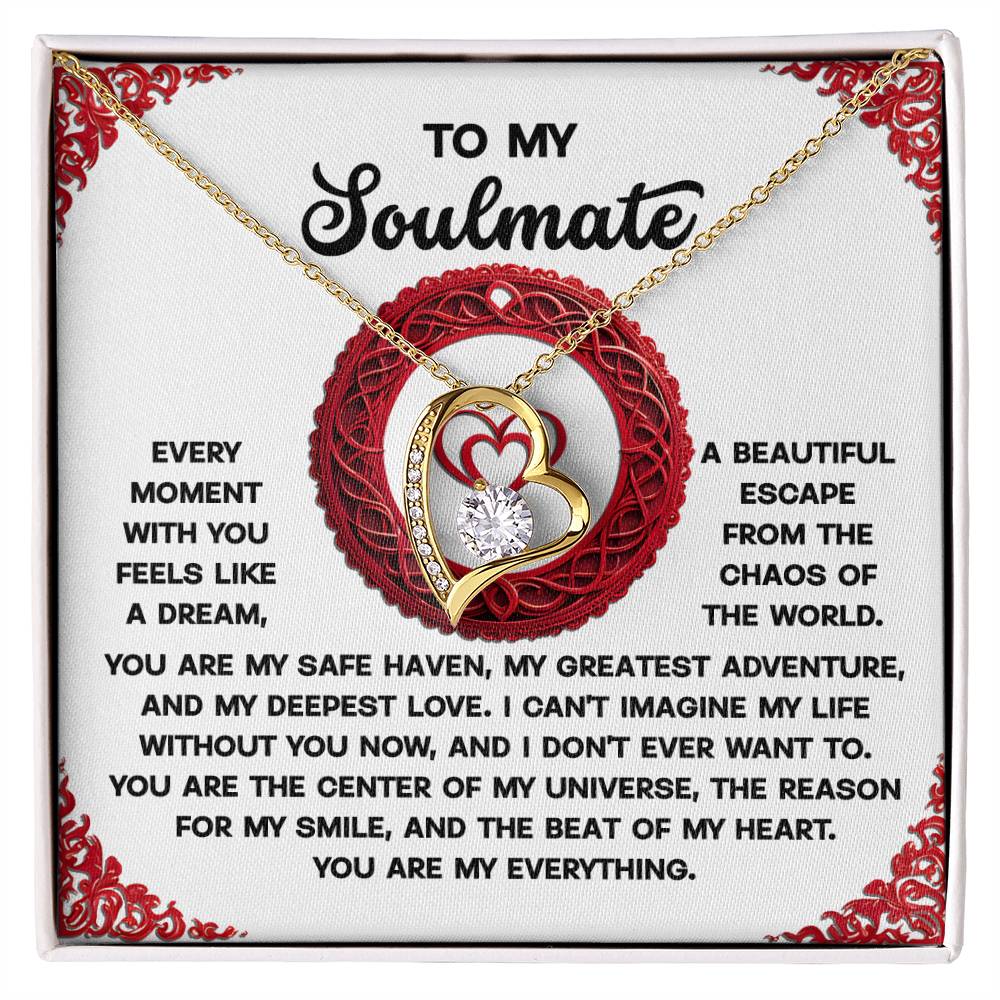 The Soulmate-Like A Dream - Forever Love Necklace includes a heart-shaped pendant in white gold finish, featuring a cubic zirconia stone. It comes with a heartfelt card expressing love and appreciation, making it the ideal gift for your soulmate.