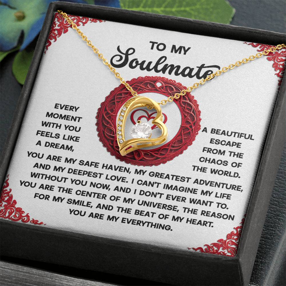 Discover the Soulmate-Like A Dream - Forever Love Necklace, featuring a heart-shaped pendant with a radiant cubic zirconia in a white gold finish. It arrives in a box with a heartfelt message about love and devotion, making it the perfect symbol of enduring affection for your soulmate.