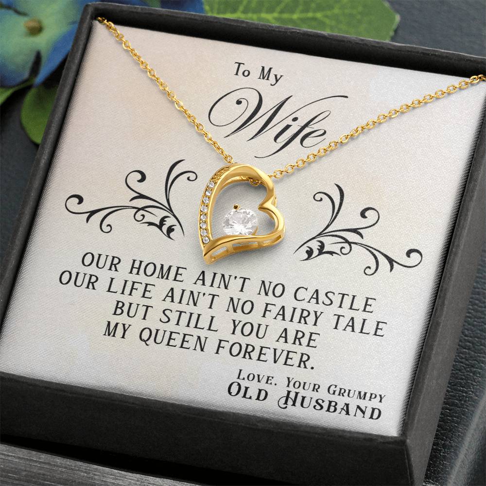 To My Wife, You Are My Queen Forever - Forever Love Necklace by ShineOn Fulfillment: heart-shaped pendant necklace with a touching message from a husband inside a gift box.