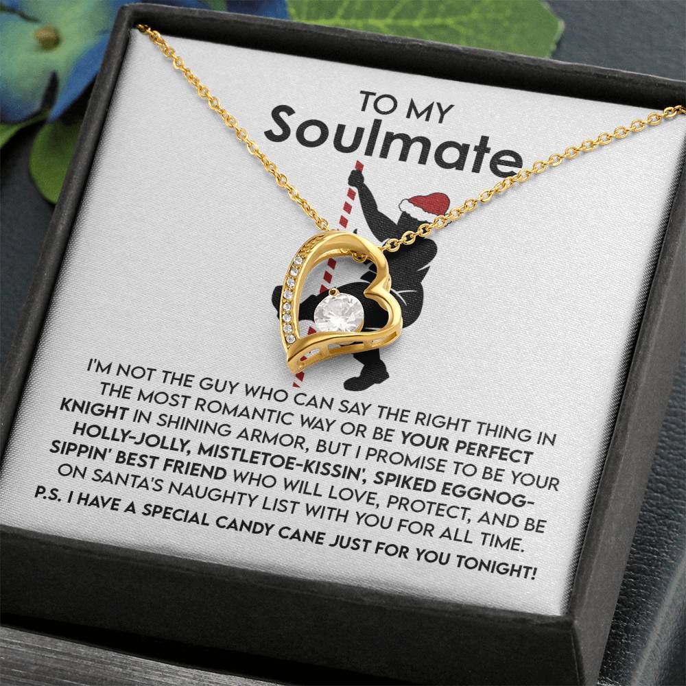 The Soulmate-For All Time - Forever Love Necklace features a beautiful gold heart-shaped pendant with a dazzling CZ crystal center, elegantly presented in a box. The lid includes a romantic message for your soulmate, making this gold-finish piece the ideal expression of everlasting love.