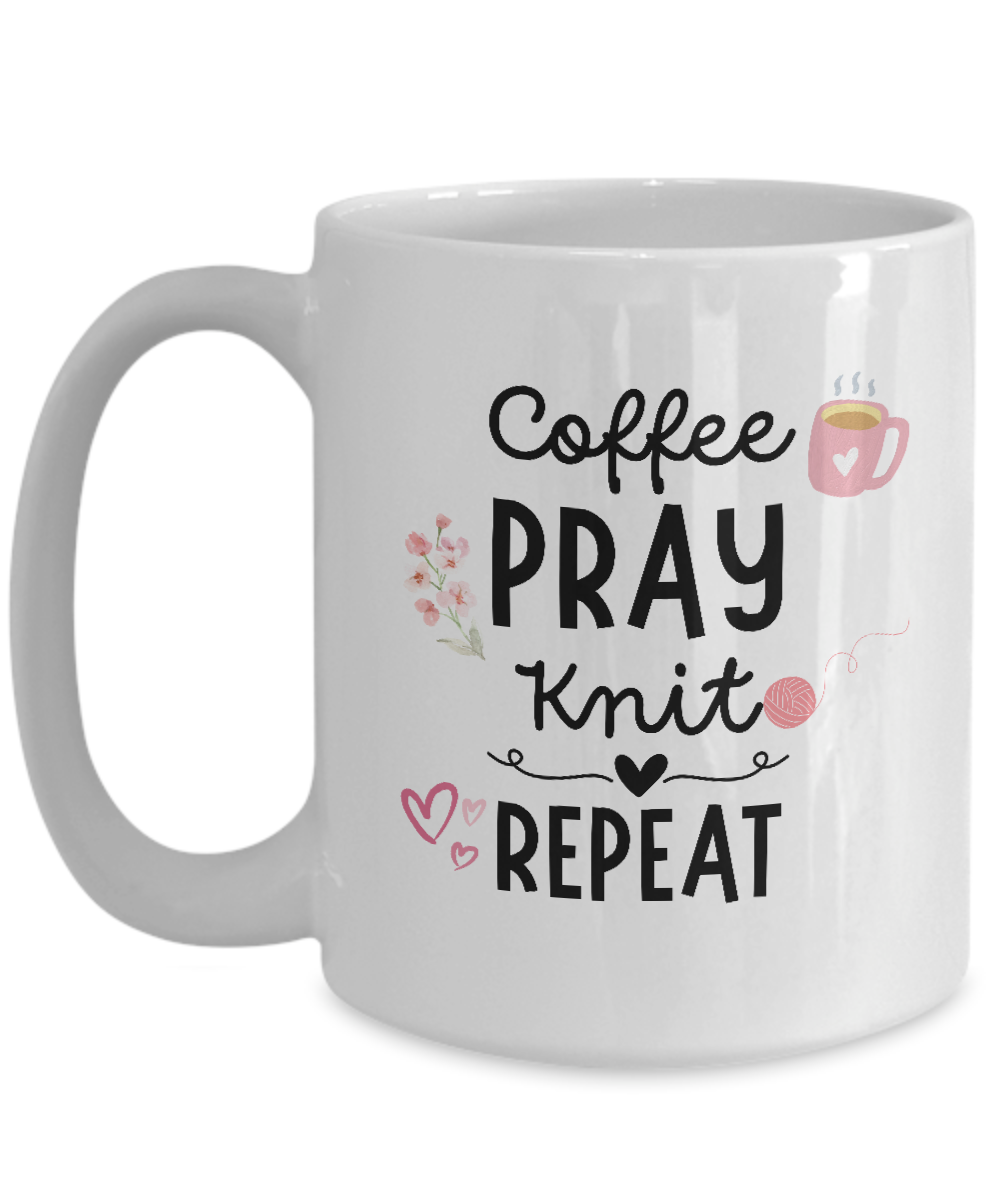 Coffee Pray Knit Repeat Coffee Mug  | Best Gift Ideas And Appreciation Cup For Knitter