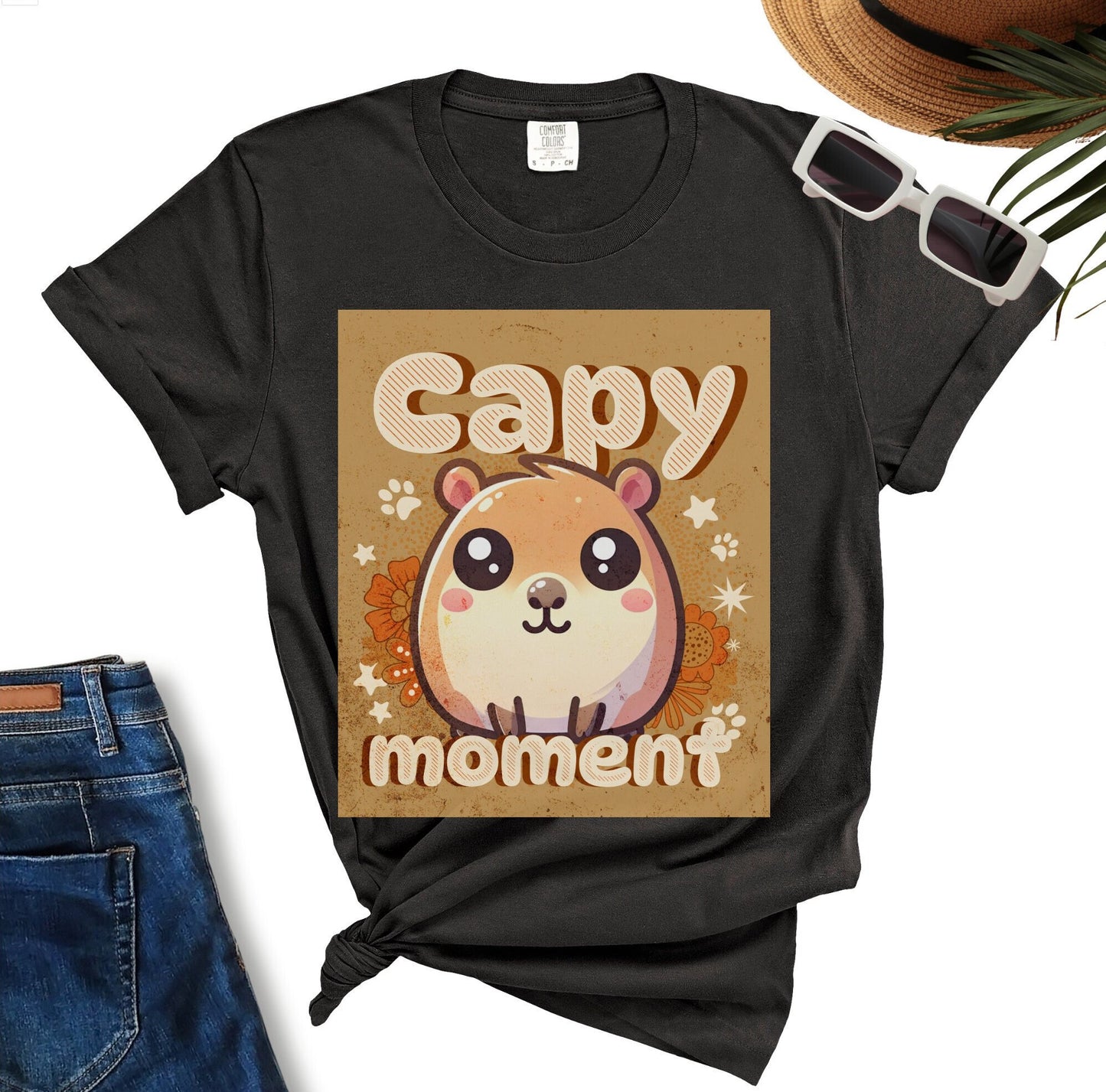 Capy Moment Cute Capybara T-Shirt | Crewneck T-Shirt For Women & Men | Cute Gift For Capybara Lover, Bestie, Girlfriend, Boyfriend And Mom