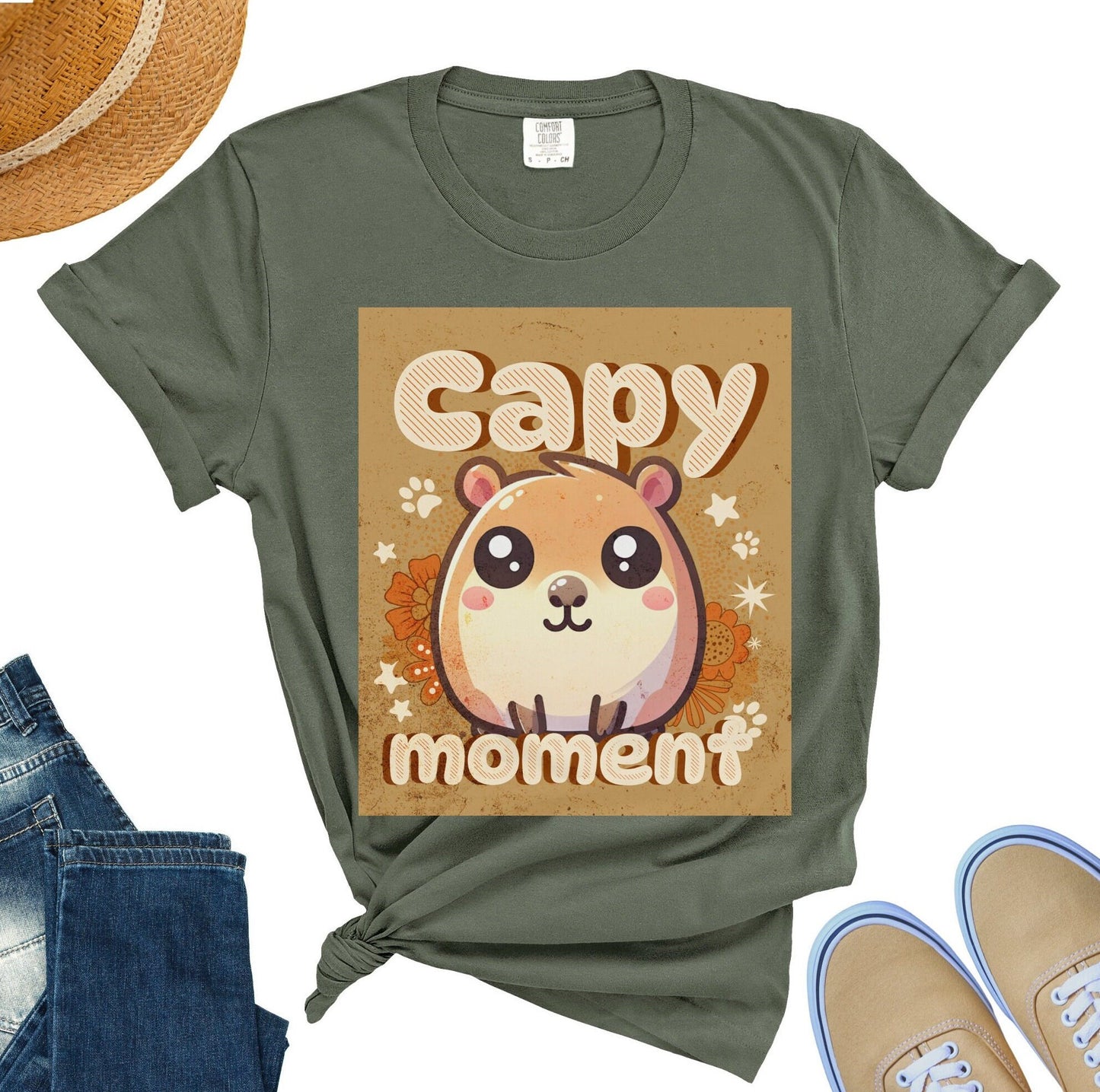 Capy Moment Cute Capybara T-Shirt | Crewneck T-Shirt For Women & Men | Cute Gift For Capybara Lover, Bestie, Girlfriend, Boyfriend And Mom