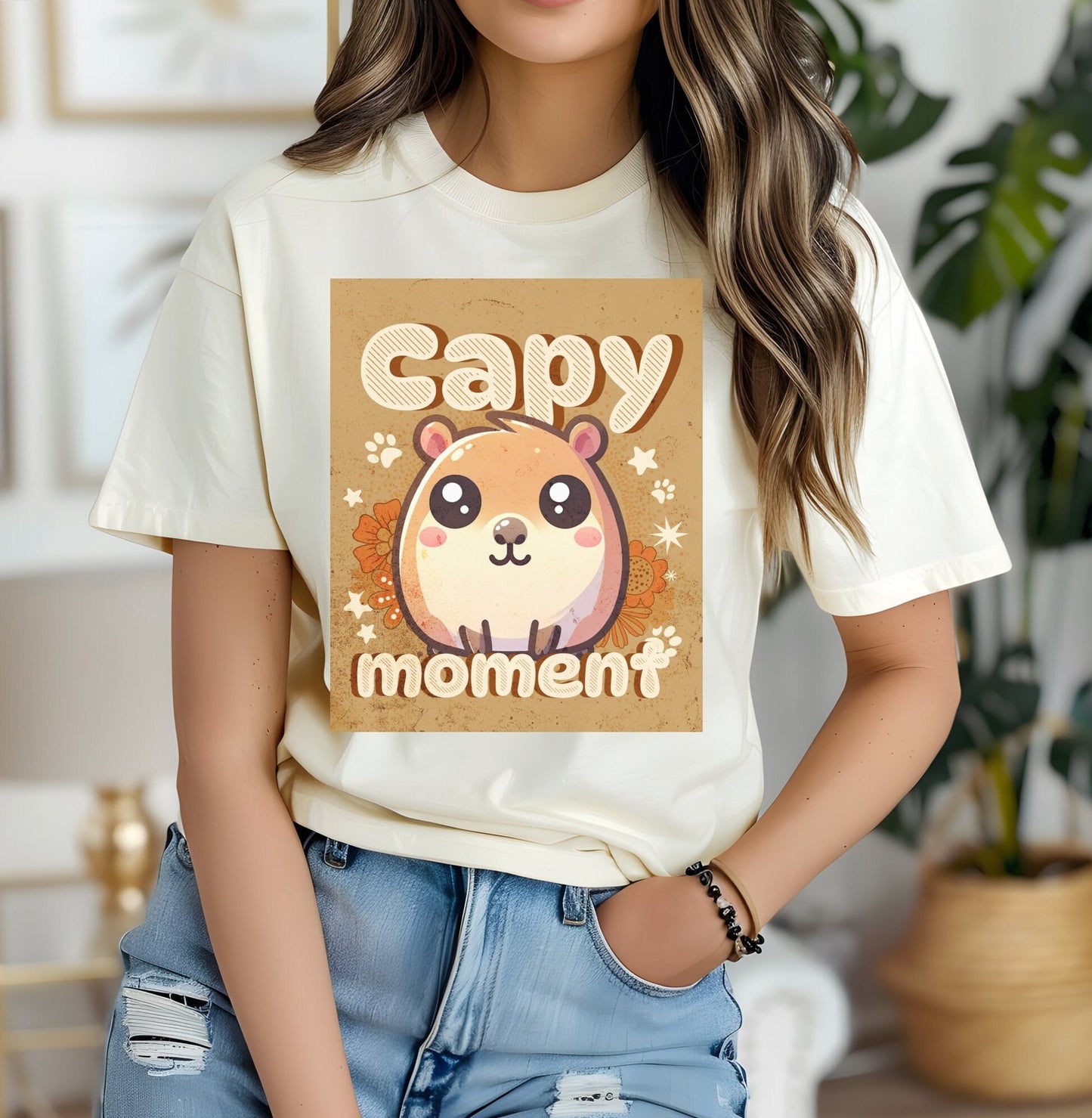 Capy Moment Cute Capybara T-Shirt | Crewneck T-Shirt For Women & Men | Cute Gift For Capybara Lover, Bestie, Girlfriend, Boyfriend And Mom