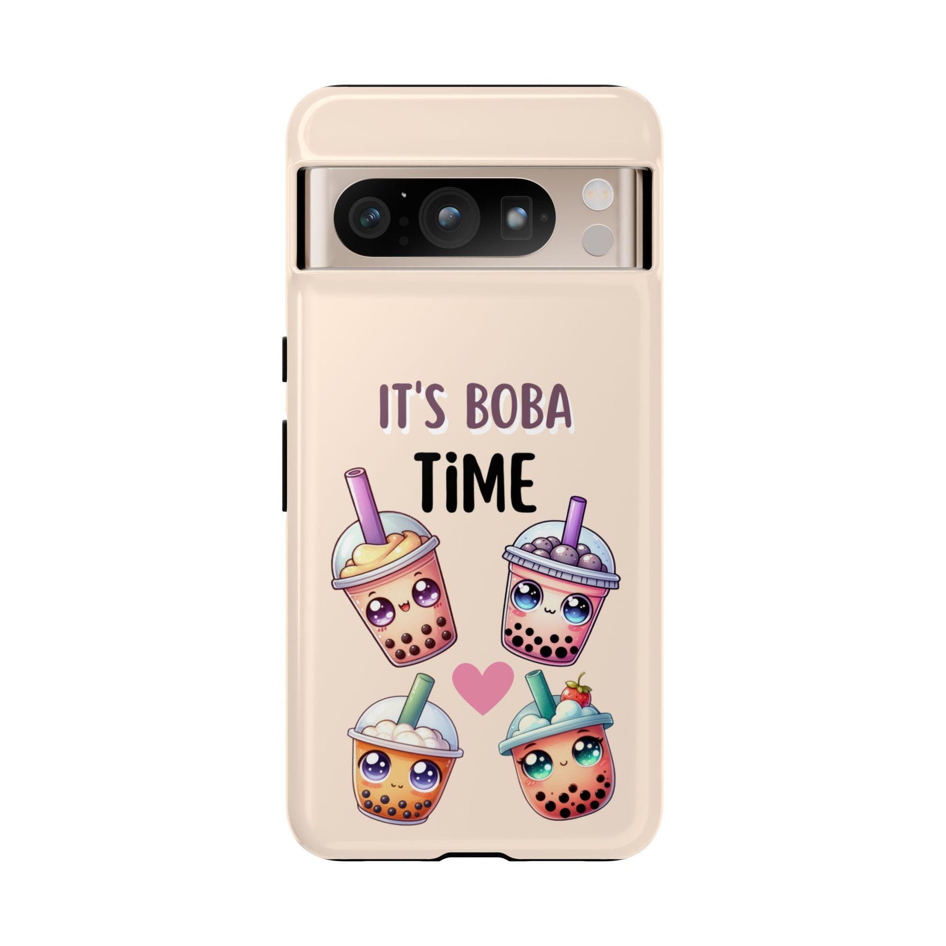 This Kawaii Boba Phone Case features four cute bubble tea illustrations with smiles and the text "It's Boba Time." It's an ideal gift for boba lovers who want a touch of cuteness! Perfect for iPhone 16 Pro Max, Samsung Galaxy, and Pixel phones.