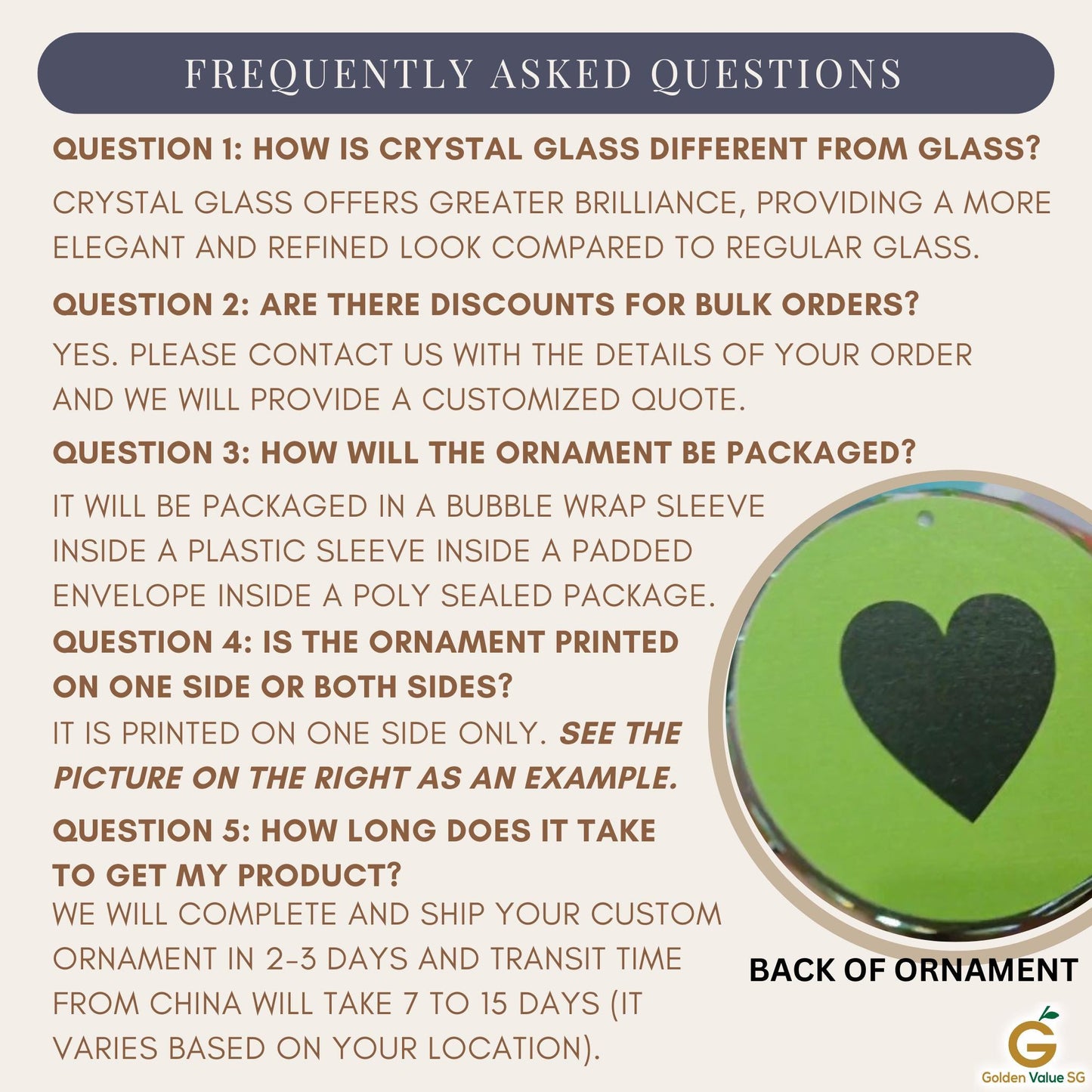 Check out our FAQ section for details on custom options like crystal glass specifics, bulk ordering, packaging alternatives, print options, and shipping timelines. The Custom Weightlifting CRYSTAL GLASS Ornament makes an ideal gift for bodybuilders or a distinctive weightlifting decoration, perfect as a gym-themed Christmas present. The image displays the back of the ornament with a sample print.