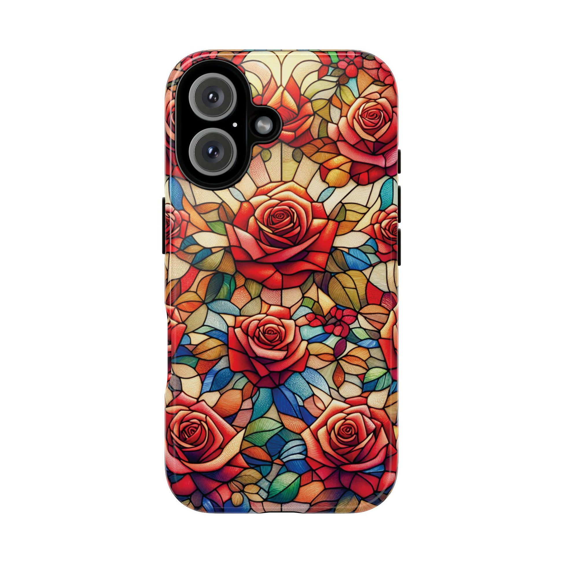 Golden Value SG&#39;s June Birth Month Flower Rose Phone Cover features a vibrant stained-glass rose design that covers the entire surface.