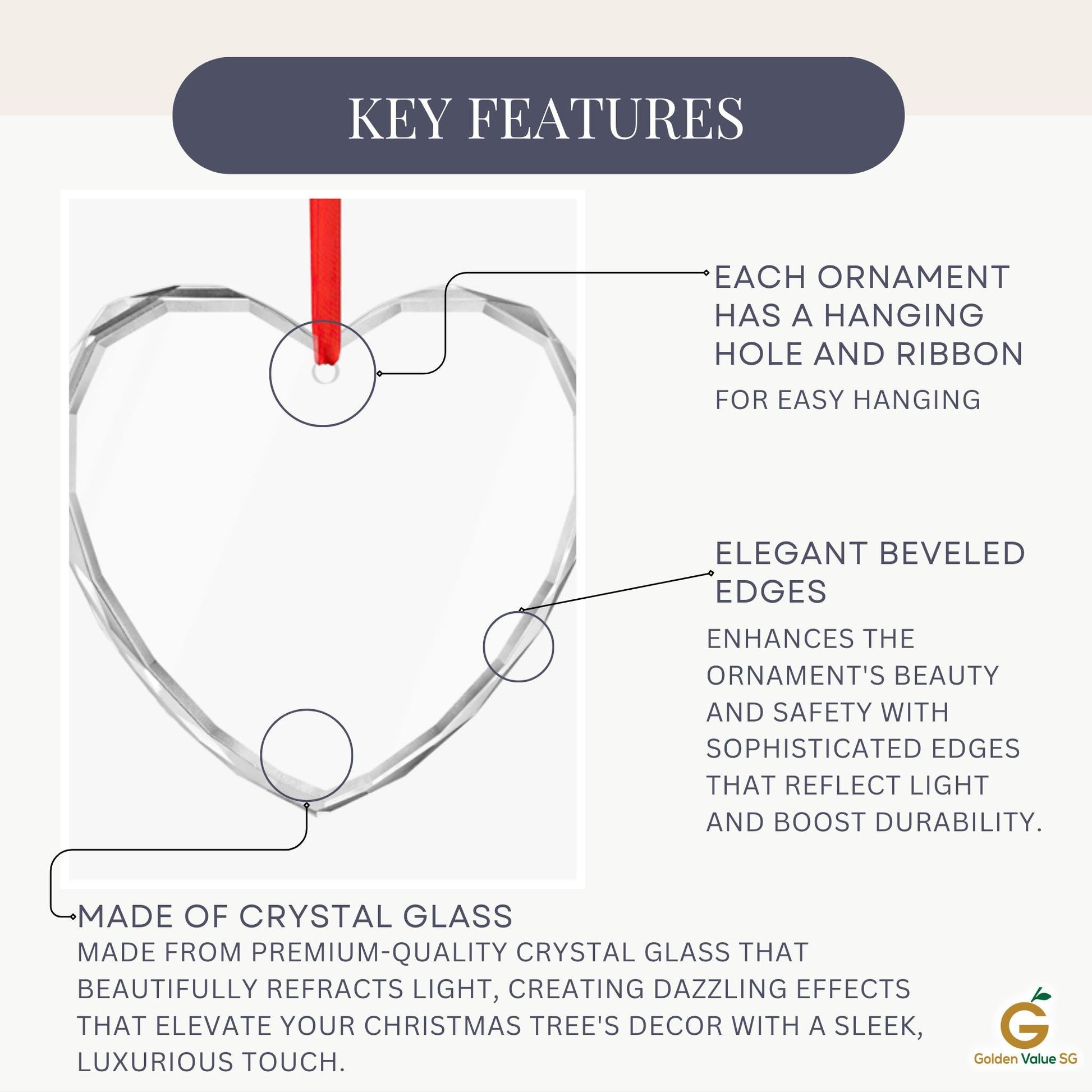 The Personalized Engagement CRYSTAL GLASS Ornament features a hanging hole, beveled edges, and premium-quality material for enhanced beauty and durability—ideal as an engagement keepsake or wedding decoration.