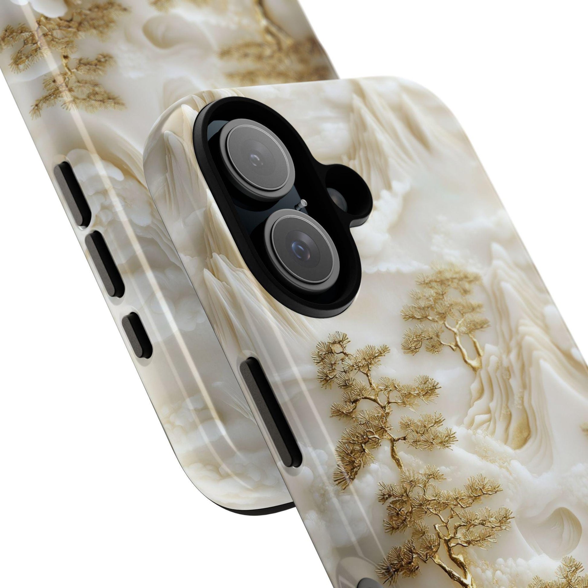 Unique White Jade Carving Phone Case, Chinese Art Landscape Golden Tree Cover, Iphone 16 15 14 13 Pro Max Plus, Galaxy Pixel, Birthday Gift