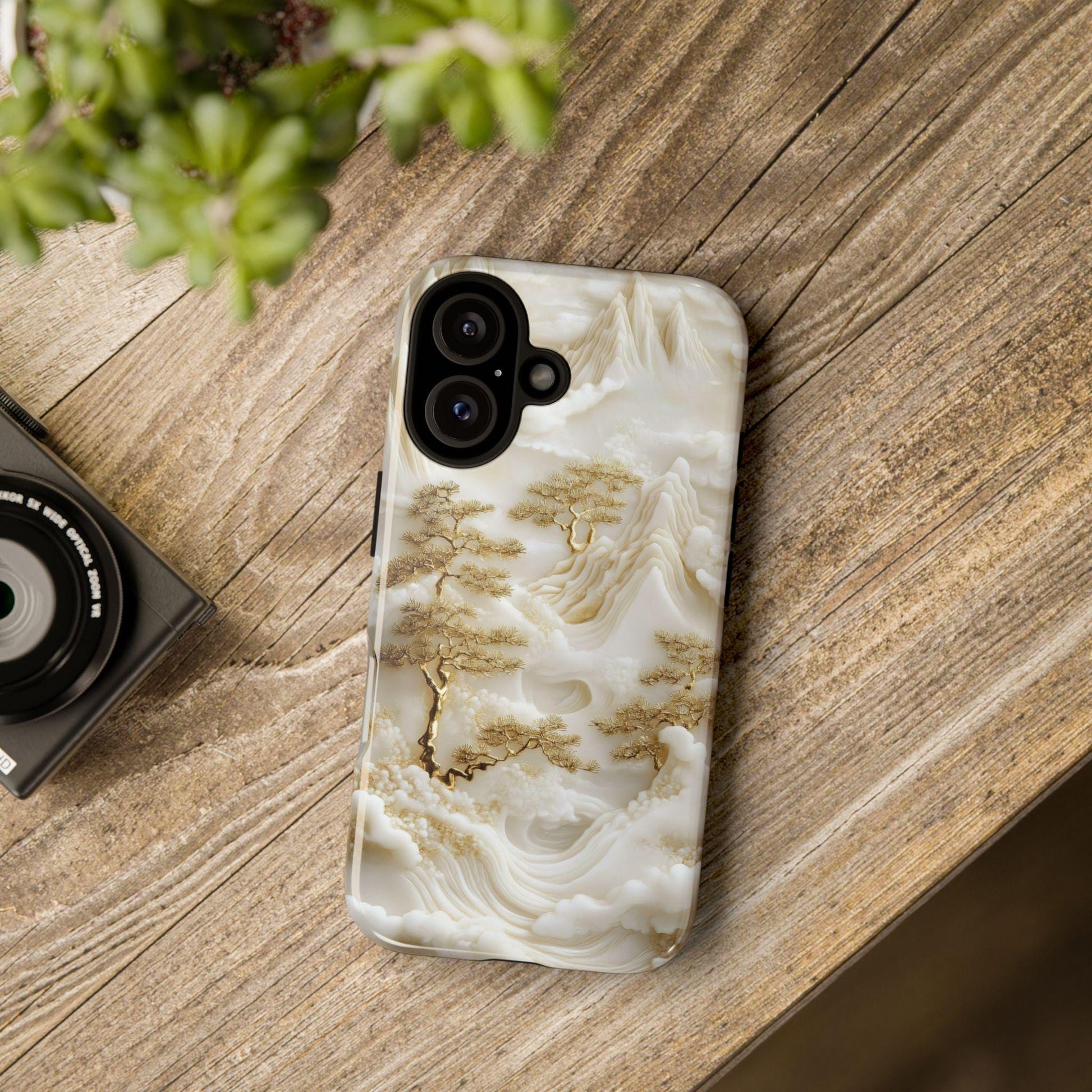 Unique White Jade Carving Phone Case, Chinese Art Landscape Golden Tree Cover, Iphone 16 15 14 13 Pro Max Plus, Galaxy Pixel, Birthday Gift