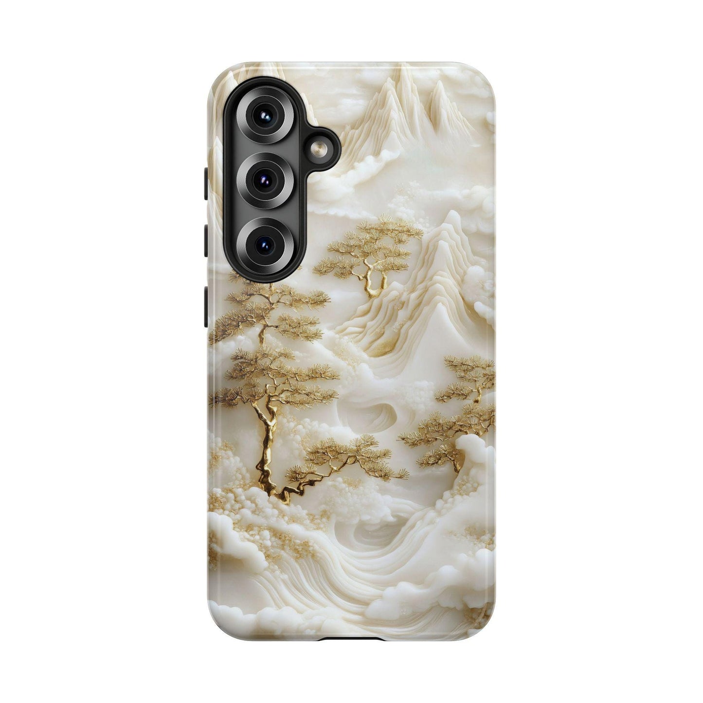 Unique White Jade Carving Phone Case, Chinese Art Landscape Golden Tree Cover, Iphone 16 15 14 13 Pro Max Plus, Galaxy Pixel, Birthday Gift