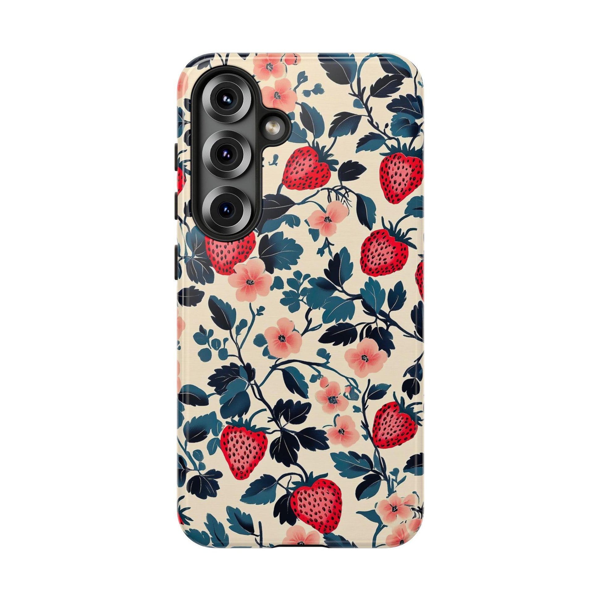 Strawberry Phone Case, Floral Aesthetic Mobile Cover For Iphone 16 15 14 13 Pro Plus, Samsung Pixel, Coquette Gift For Summer Berries Lover