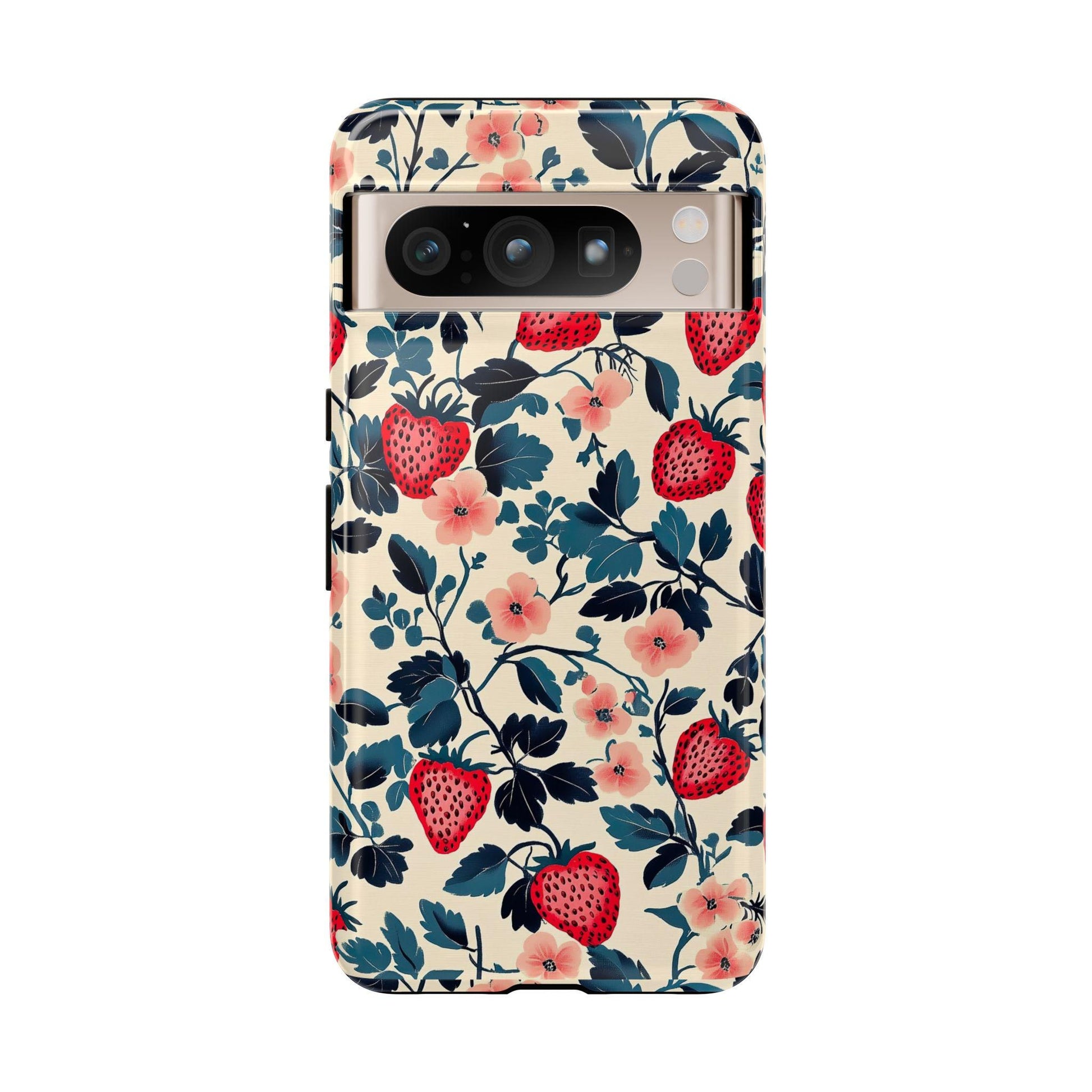 Strawberry Phone Case, Floral Aesthetic Mobile Cover For Iphone 16 15 14 13 Pro Plus, Samsung Pixel, Coquette Gift For Summer Berries Lover