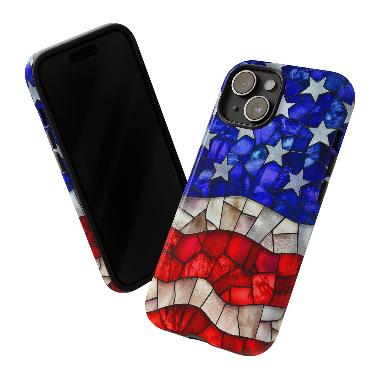 American Flag Phone Case, Faux Stained Glass Mobile Cover for iPhone Samsung Galaxy Google Pixel, Patriotic Gift For Military Veteran Dad