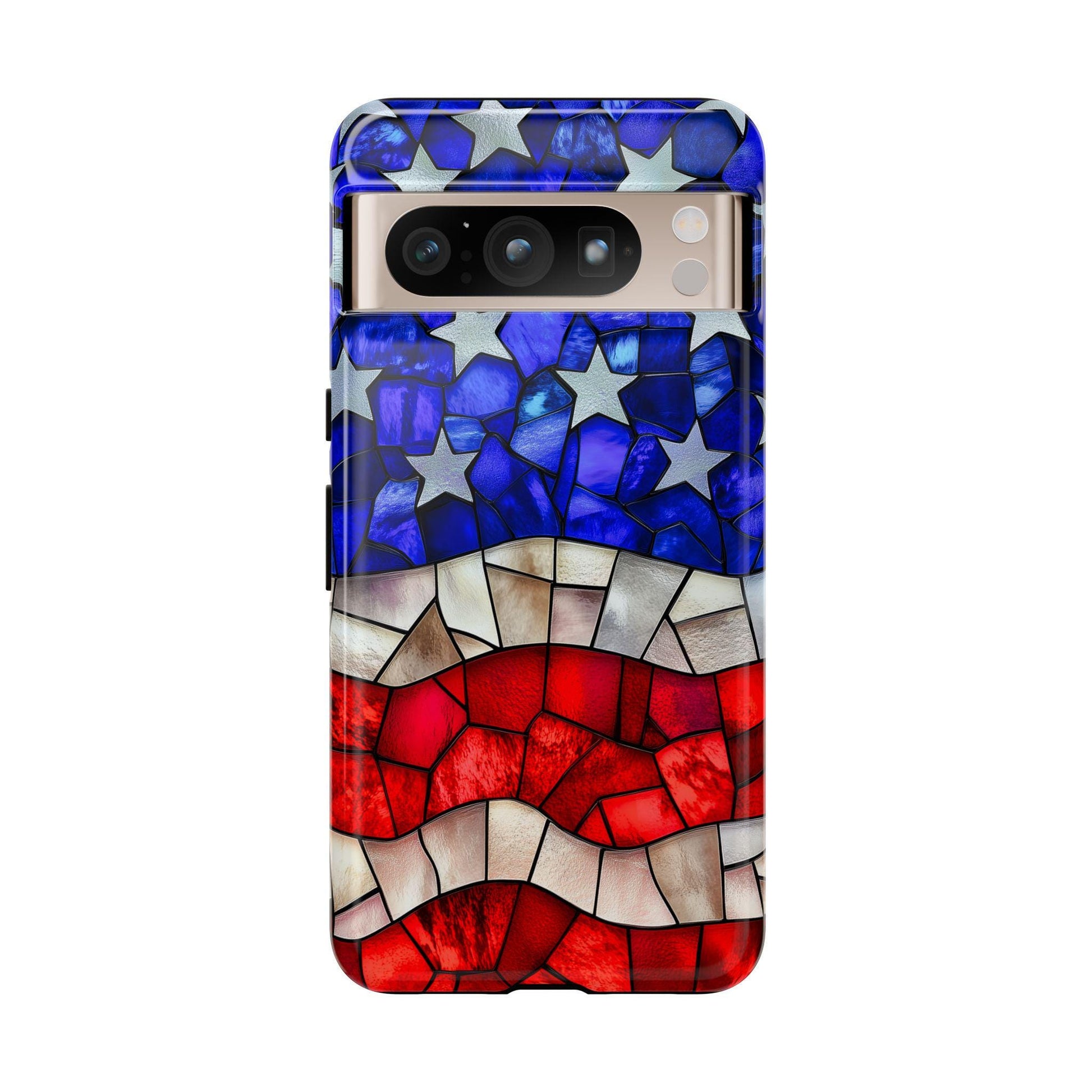 American Flag Phone Case, Faux Stained Glass Mobile Cover for iPhone Samsung Galaxy Google Pixel, Patriotic Gift For Military Veteran Dad