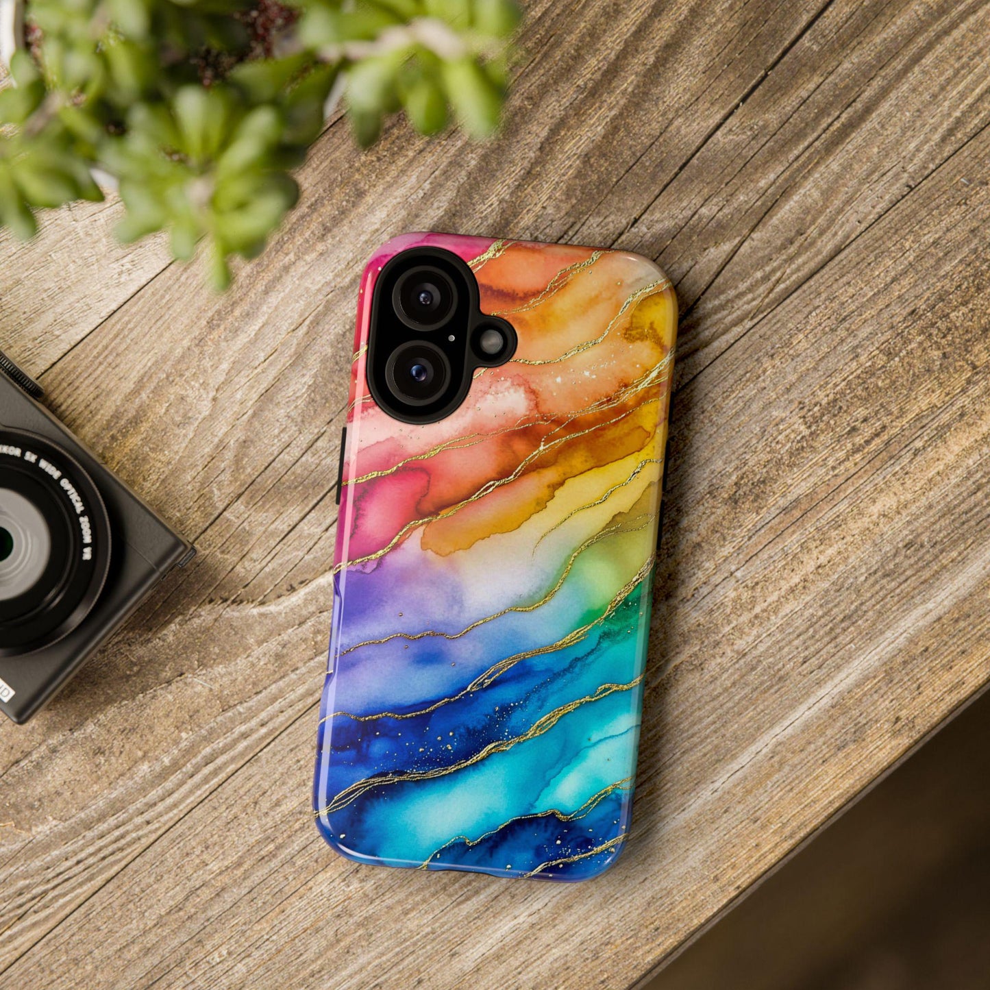Rainbow Ink Pattern Aesthetic Phone Case, Colorful Phone Cover, For iPhone 15 14 13 12 Pro 11 XR Samsung S24 S23 Galaxy Google Pixel 8 7 6 5