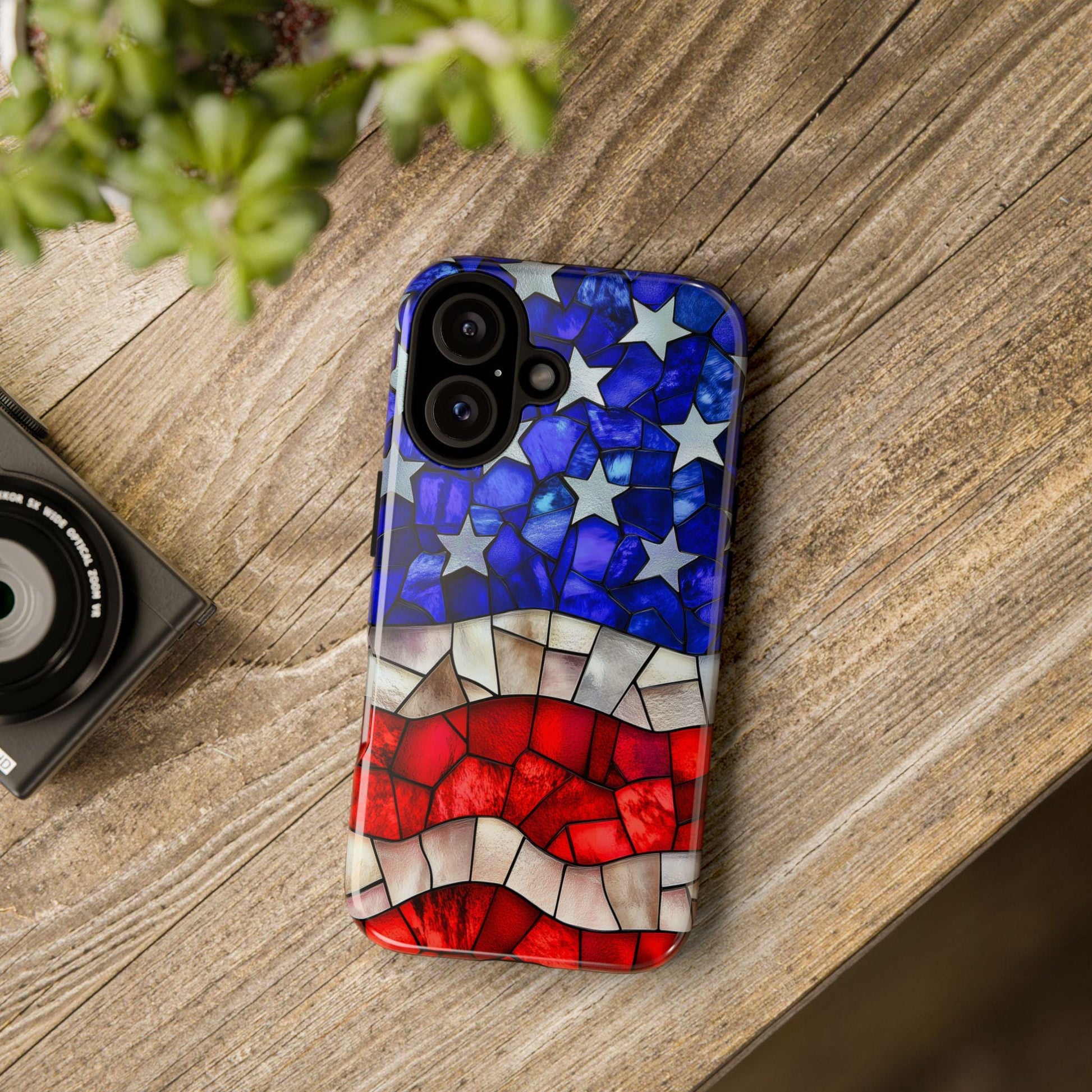 American Flag Phone Case, Faux Stained Glass Mobile Cover for iPhone Samsung Galaxy Google Pixel, Patriotic Gift For Military Veteran Dad