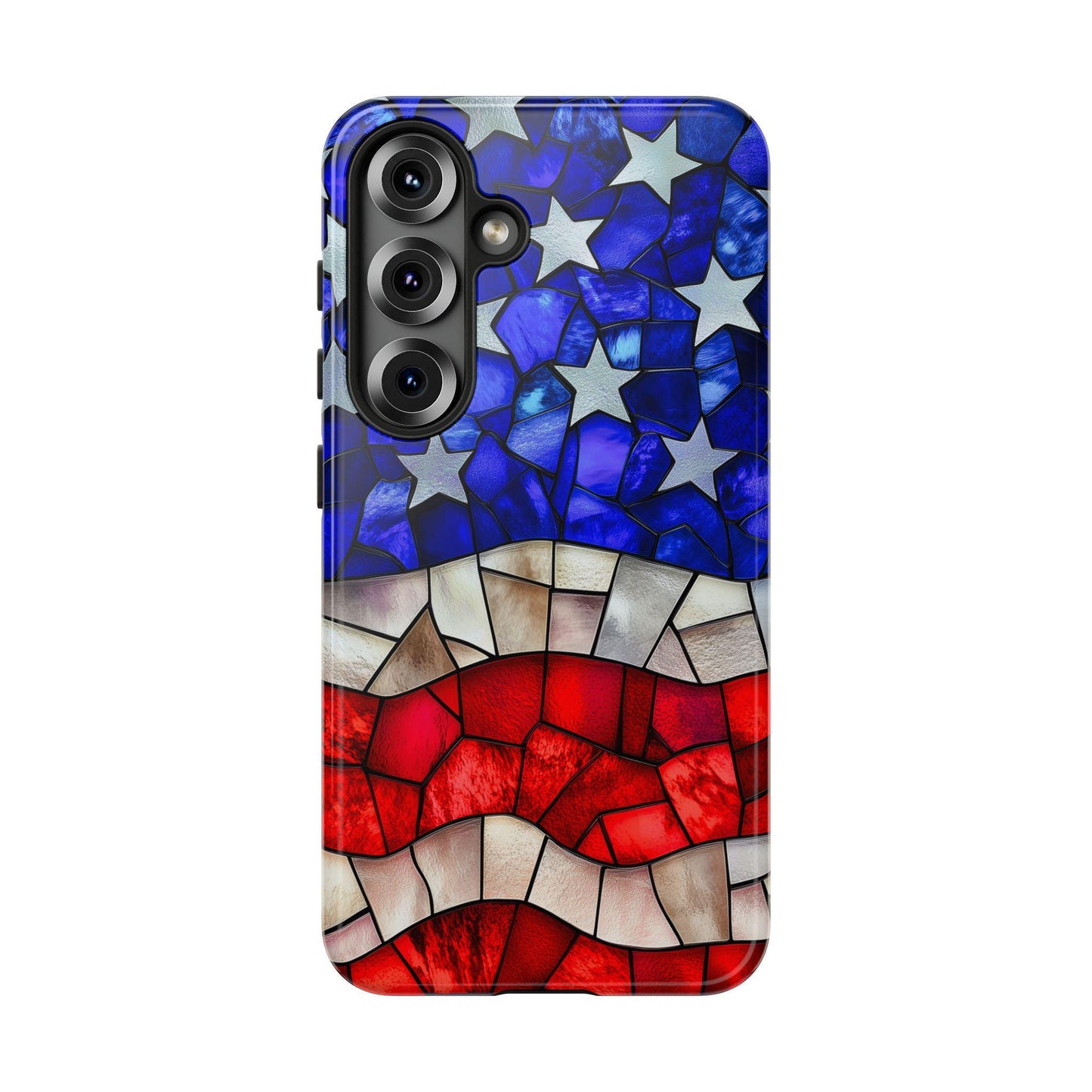 American Flag Phone Case, Faux Stained Glass Mobile Cover for iPhone Samsung Galaxy Google Pixel, Patriotic Gift For Military Veteran Dad