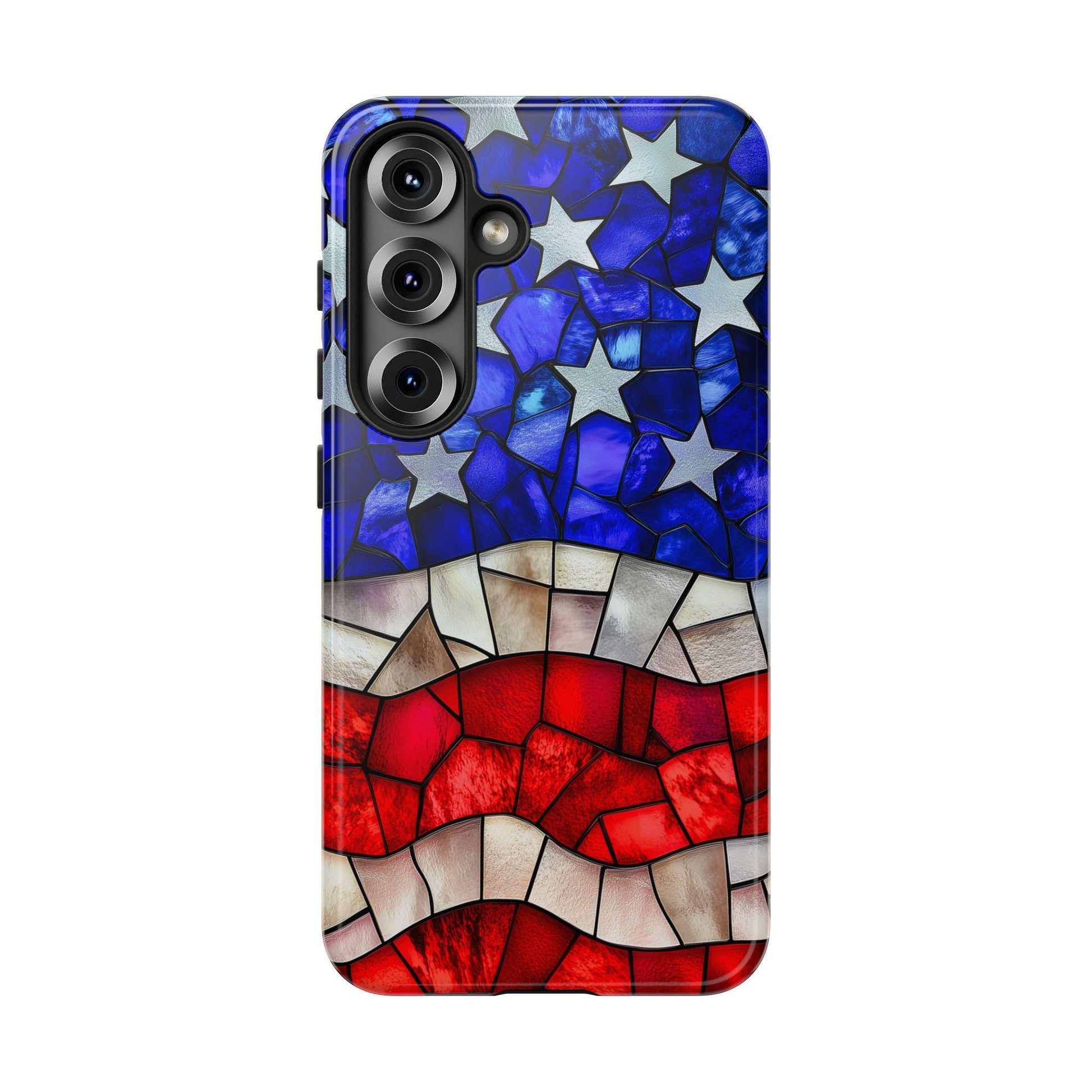 American Flag Phone Case, Faux Stained Glass Mobile Cover for iPhone Samsung Galaxy Google Pixel, Patriotic Gift For Military Veteran Dad