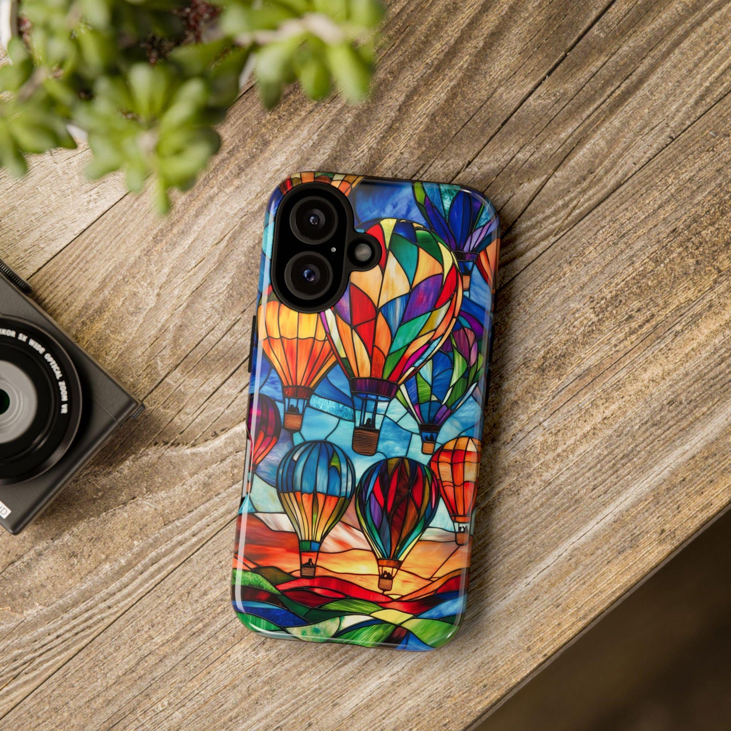 Stained Glass Hot Air Balloon Phone Case for iPhone, Samsung, Pixel: Colorful Travel Gift