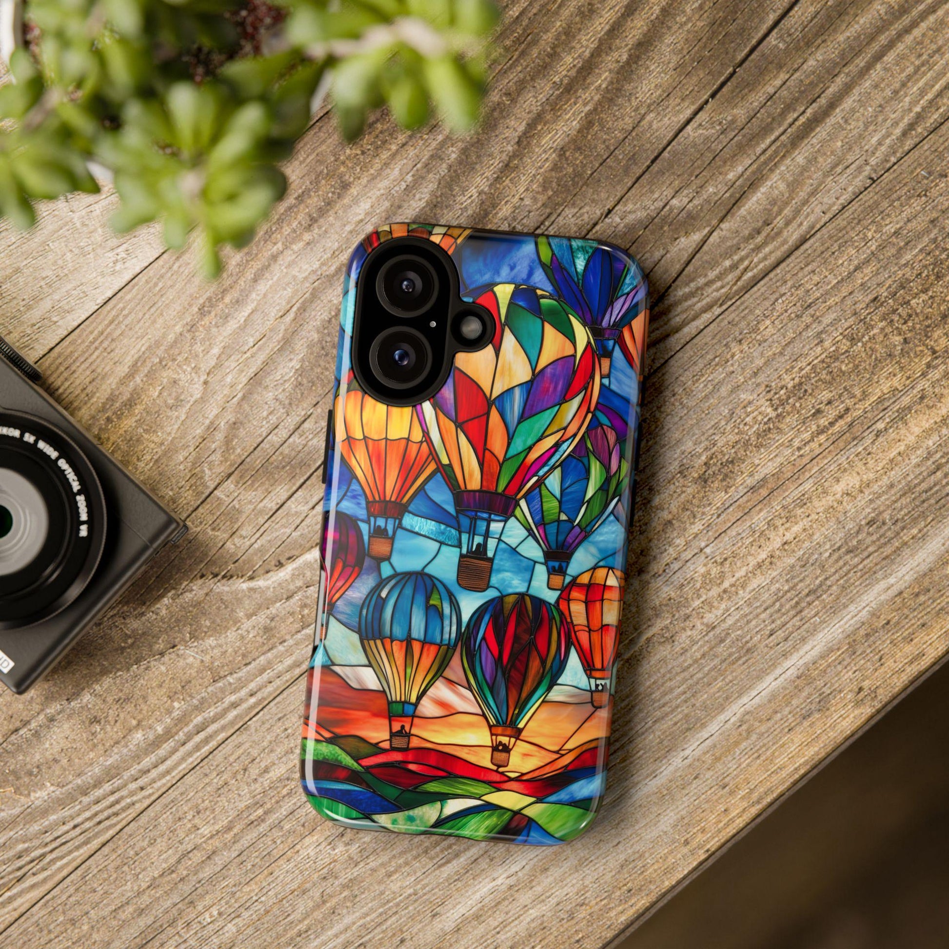 Stained Glass Hot Air Balloon Phone Case for iPhone, Samsung, Pixel: Colorful Travel Gift