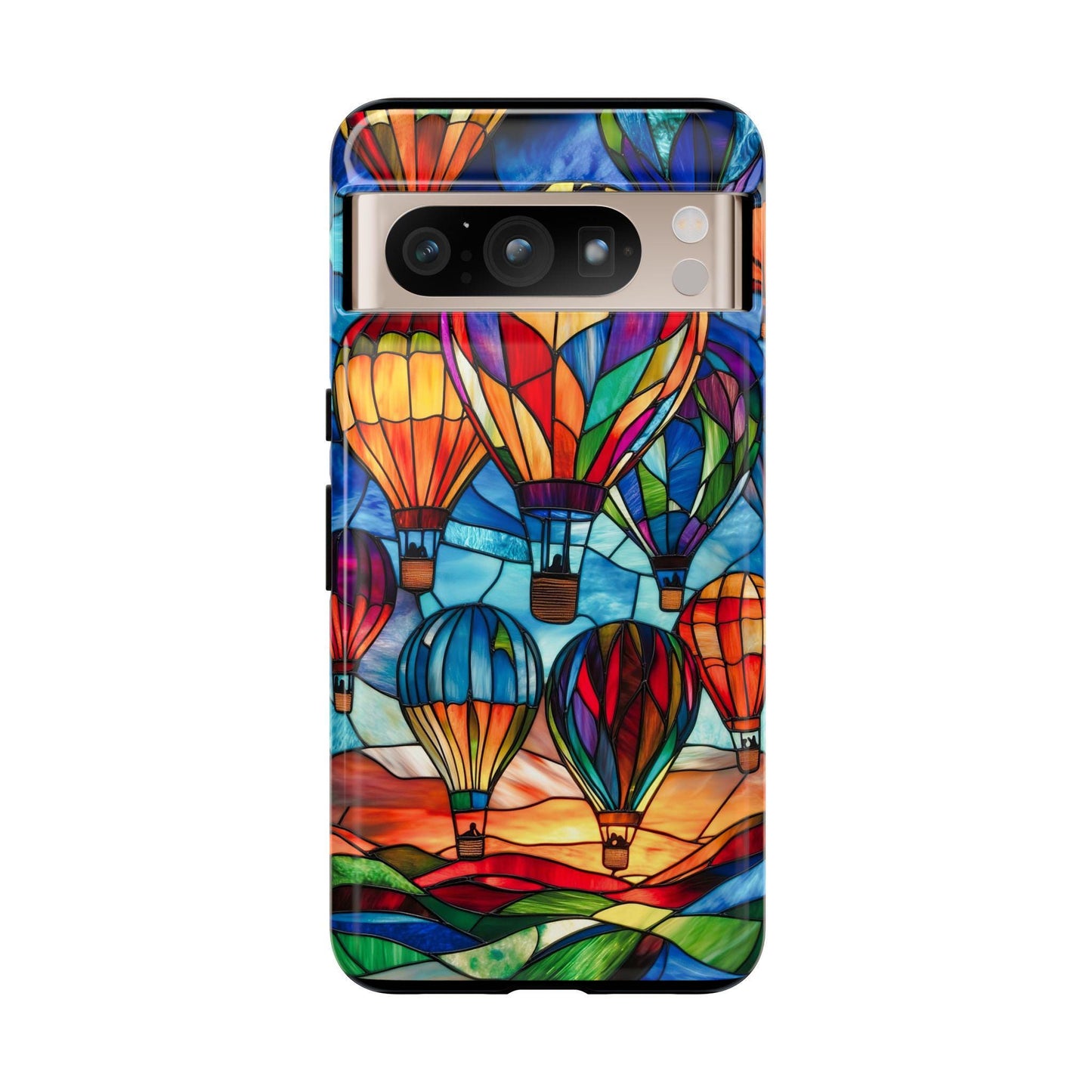 Stained Glass Hot Air Balloon Phone Case for iPhone, Samsung, Pixel: Colorful Travel Gift