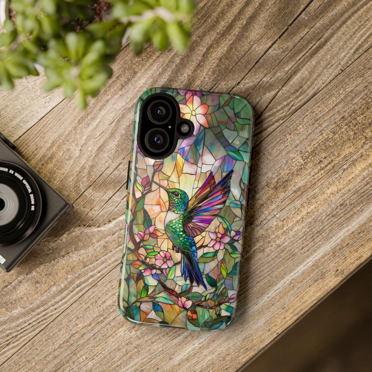 Hummingbird Phone Case, Aesthetic Faux Stained Glass Cover For Iphone 16 15 14 13 Plus Pro Max, Samsung Pixel, Gorgeous Gift For Bird Lovers