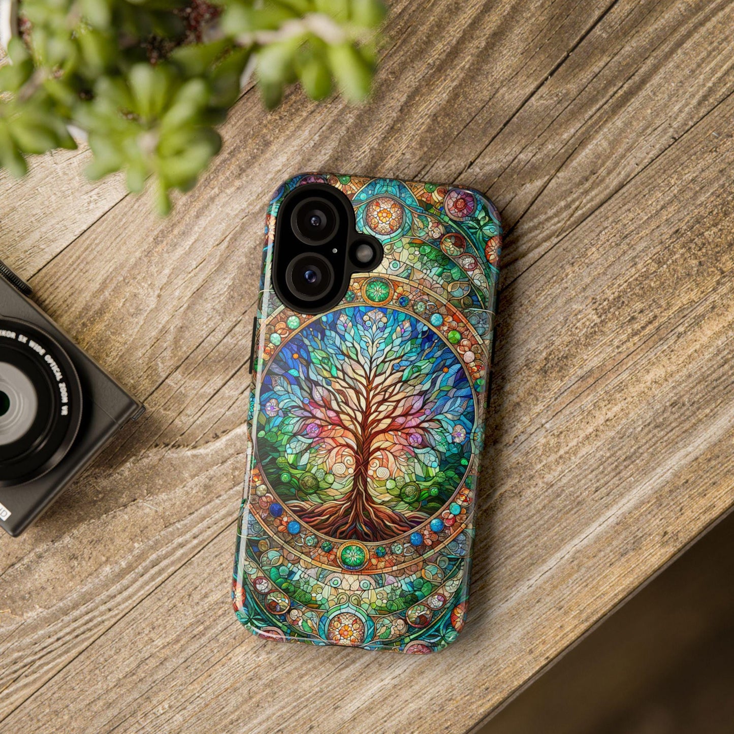 Celtic Tree of Life Aesthetic Phone Case, Stained Glass Design, Cover For iPhone 16 15 14 13 Pro Samsung Galaxy Pixel Tree-of-Life Bday Gift