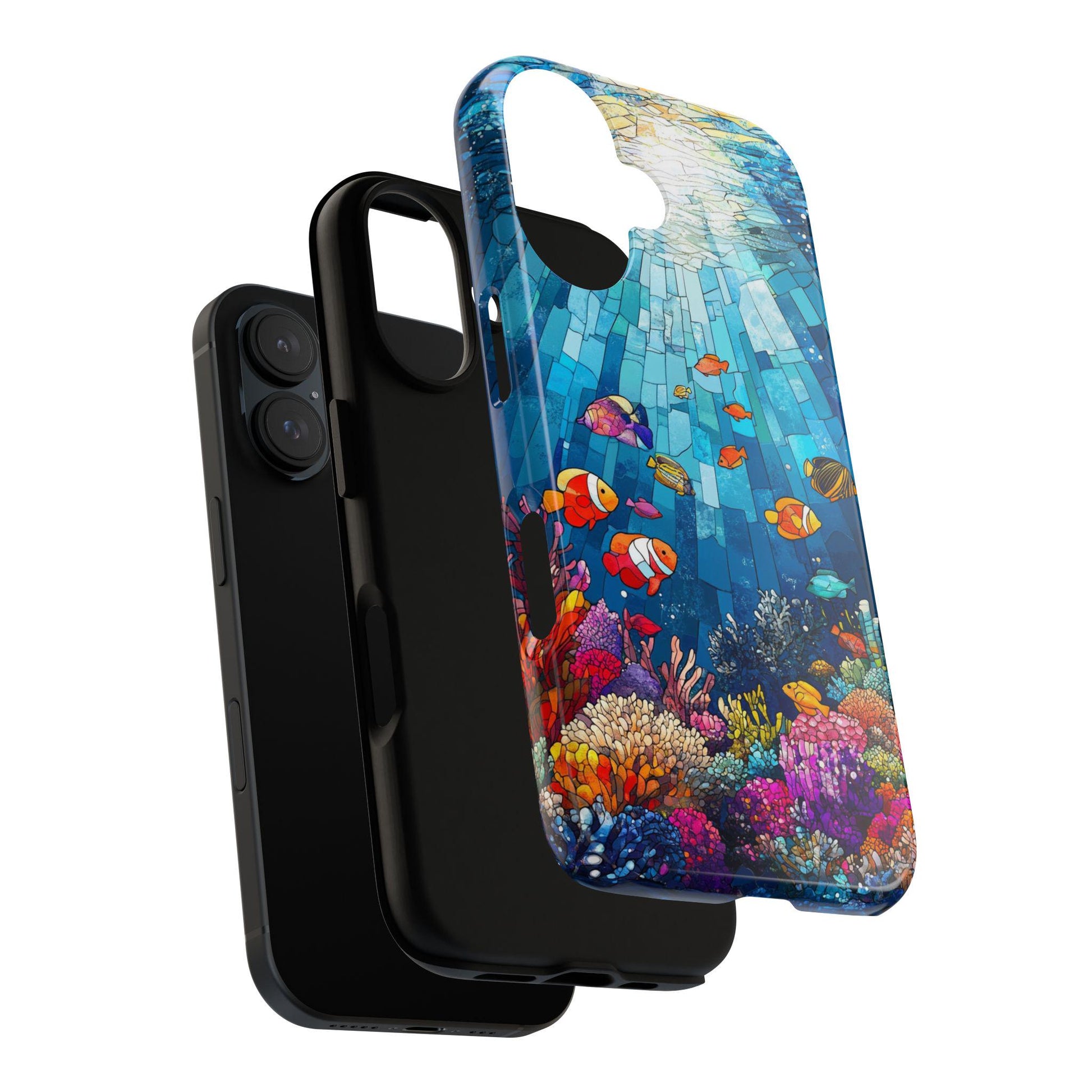 Stained Glass Ocean Phone Case, Vibrant Undersea Art Mobile Cover for iPhone Samsung Pixel, Colorful Marine Life Design, Sea Lovers Gift