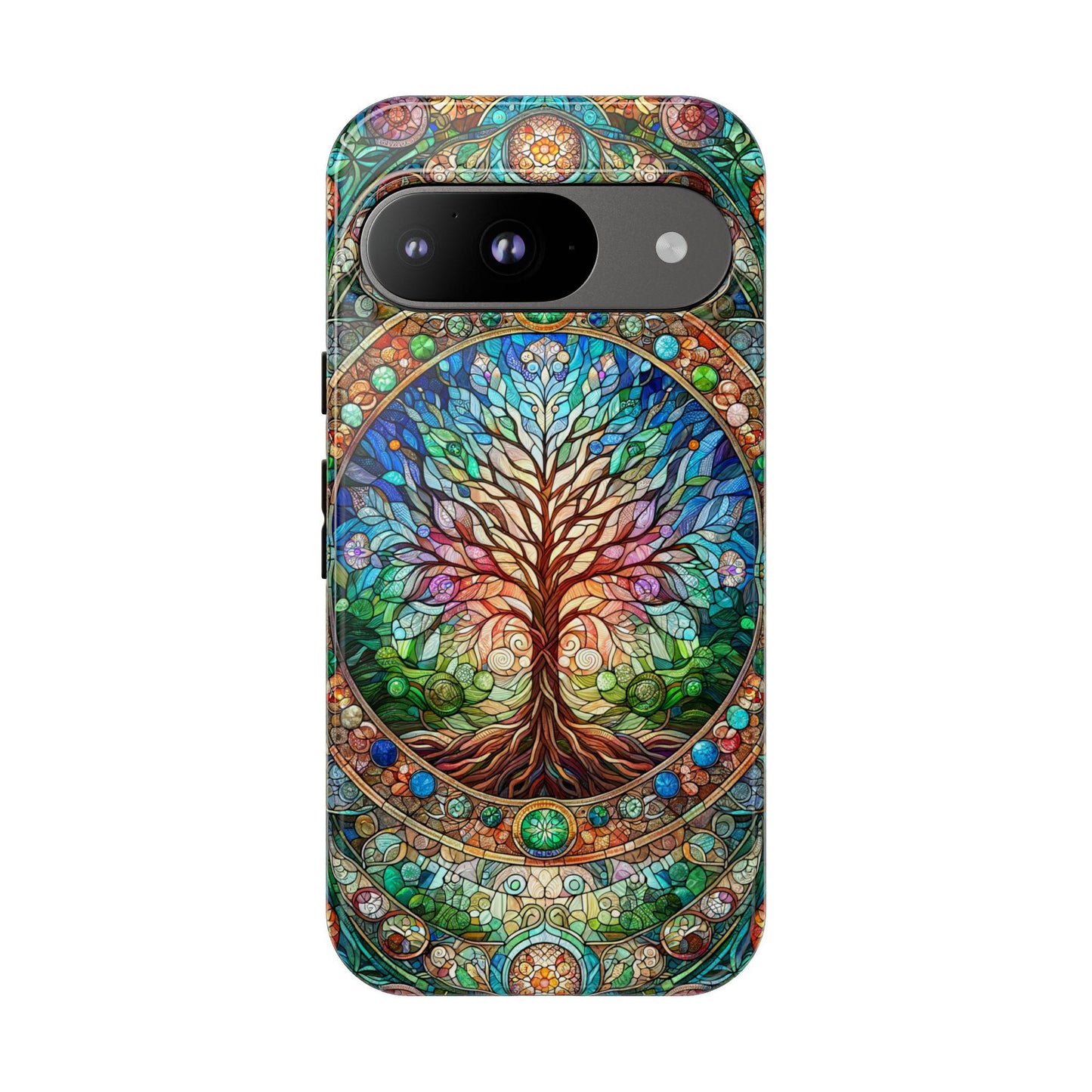 Celtic Tree of Life Aesthetic Phone Case, Stained Glass Design, Cover For iPhone 16 15 14 13 Pro Samsung Galaxy Pixel Tree-of-Life Bday Gift