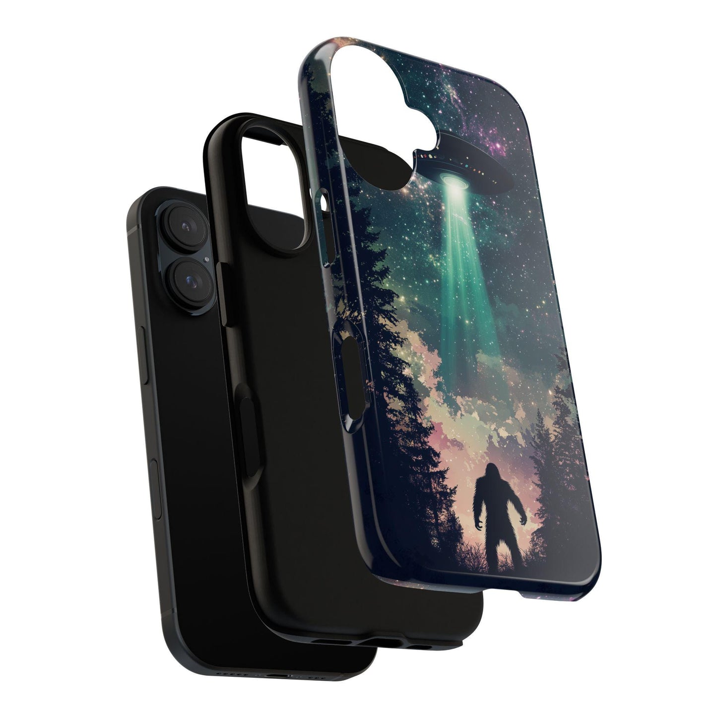 Bigfoot UFO Phone Case for iPhone, Samsung & Pixel | Alien Abduction Sasquatch | Sci-Fi Cryptid Art | Cosmic Forest Mystery Gift