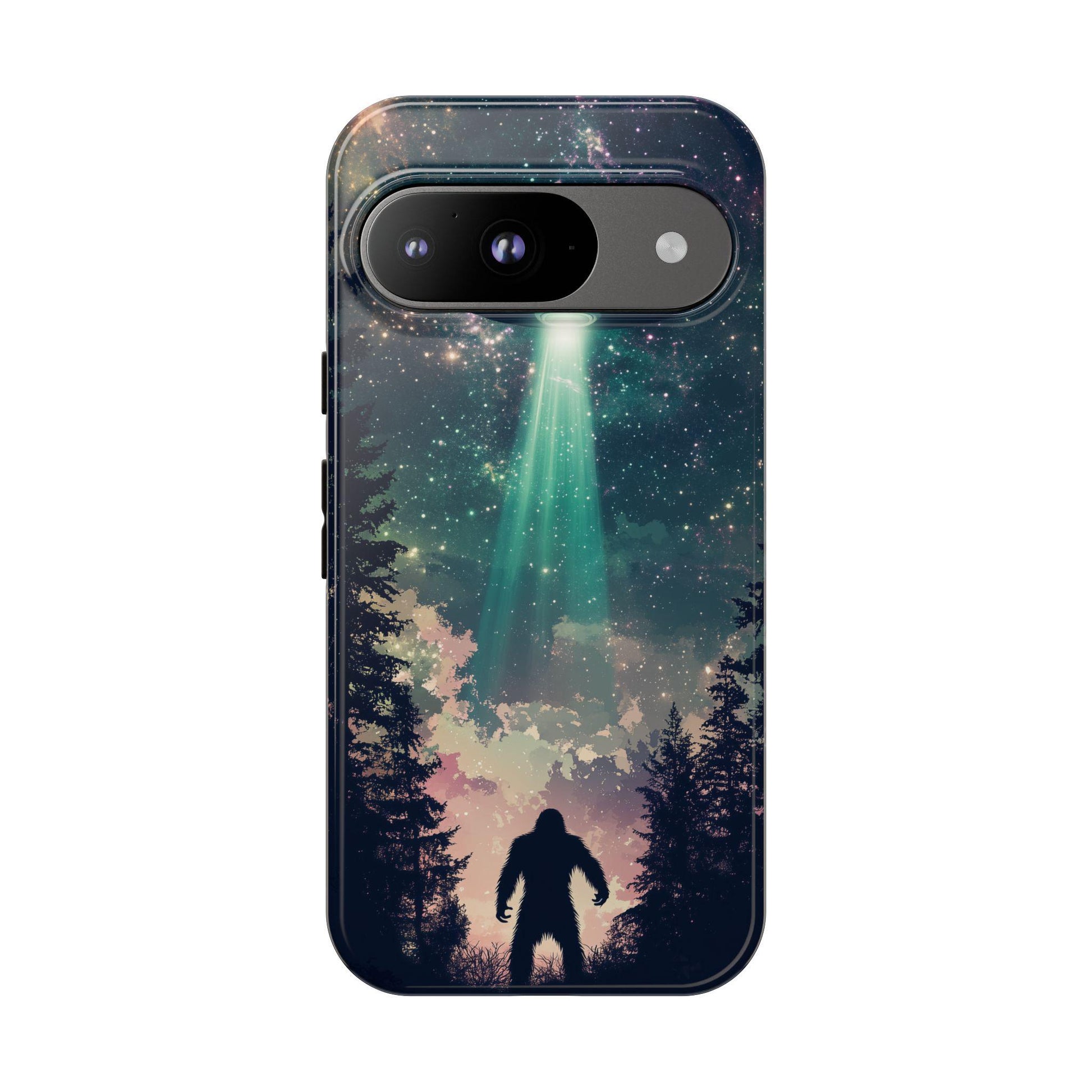 Bigfoot UFO Phone Case for iPhone, Samsung & Pixel | Alien Abduction Sasquatch | Sci-Fi Cryptid Art | Cosmic Forest Mystery Gift