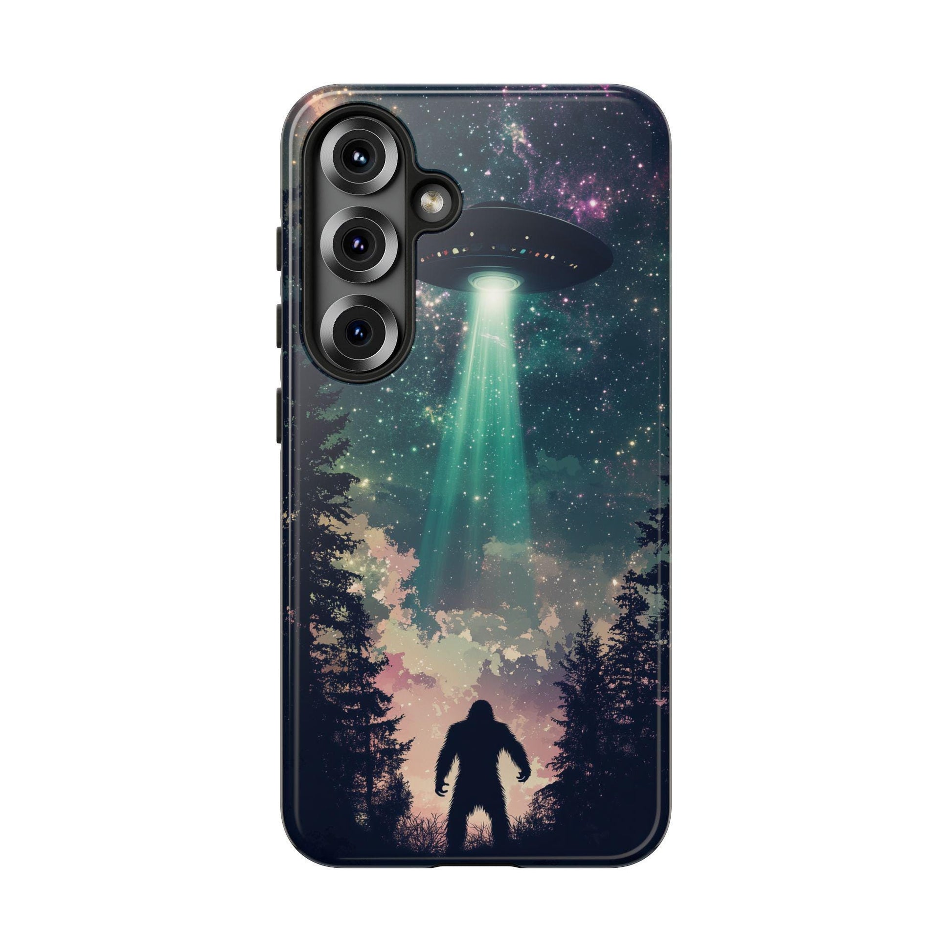 Bigfoot UFO Phone Case for iPhone, Samsung & Pixel | Alien Abduction Sasquatch | Sci-Fi Cryptid Art | Cosmic Forest Mystery Gift