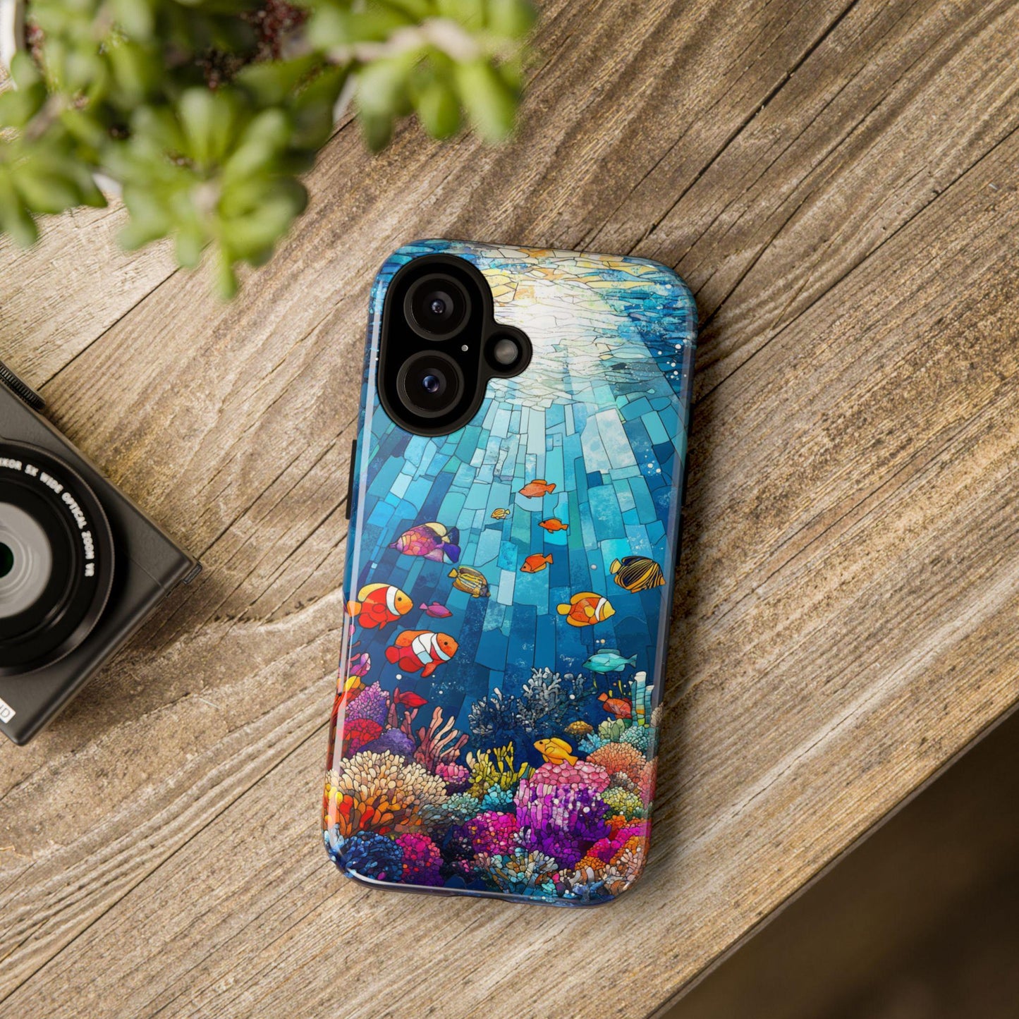 Stained Glass Ocean Phone Case, Vibrant Undersea Art Mobile Cover for iPhone Samsung Pixel, Colorful Marine Life Design, Sea Lovers Gift