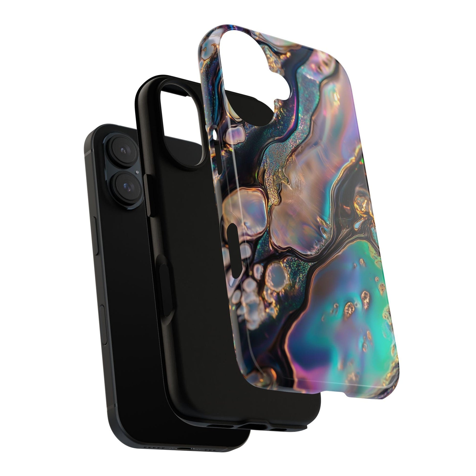 Abalone Phone Case for iPhone, Samsung & Pixel, Cosmic Abstract Gold Glitter Design, Shimmering Blue Purple Art Cover