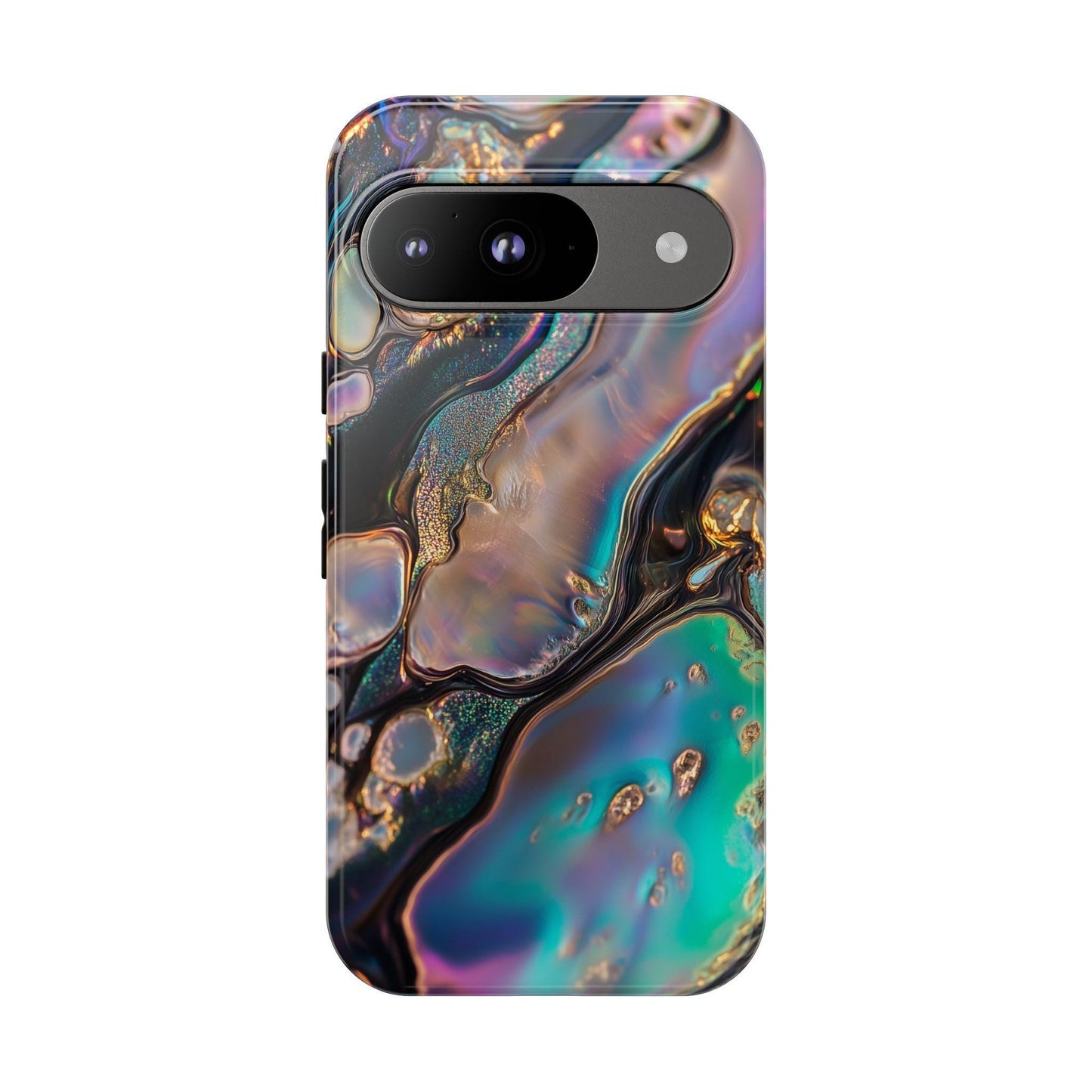 Abalone Phone Case for iPhone, Samsung & Pixel, Cosmic Abstract Gold Glitter Design, Shimmering Blue Purple Art Cover