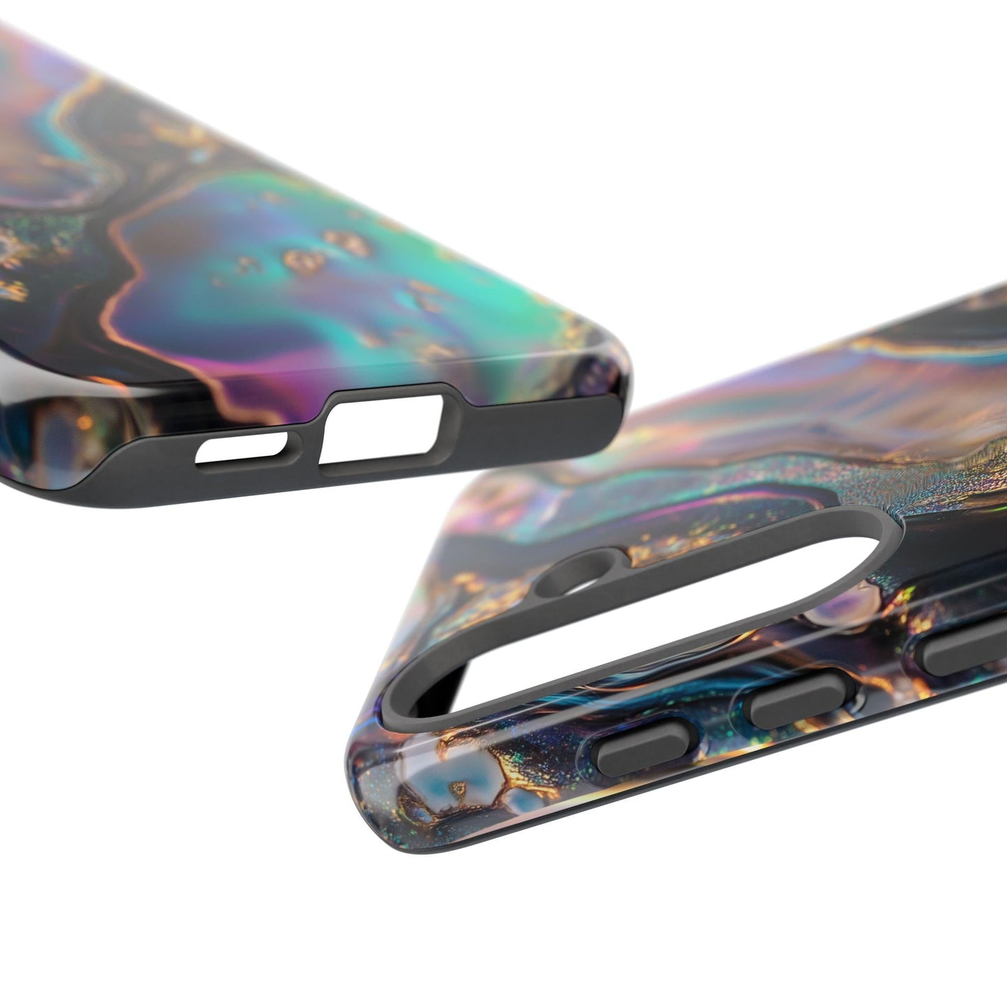 Abalone Phone Case for iPhone, Samsung & Pixel, Cosmic Abstract Gold Glitter Design, Shimmering Blue Purple Art Cover